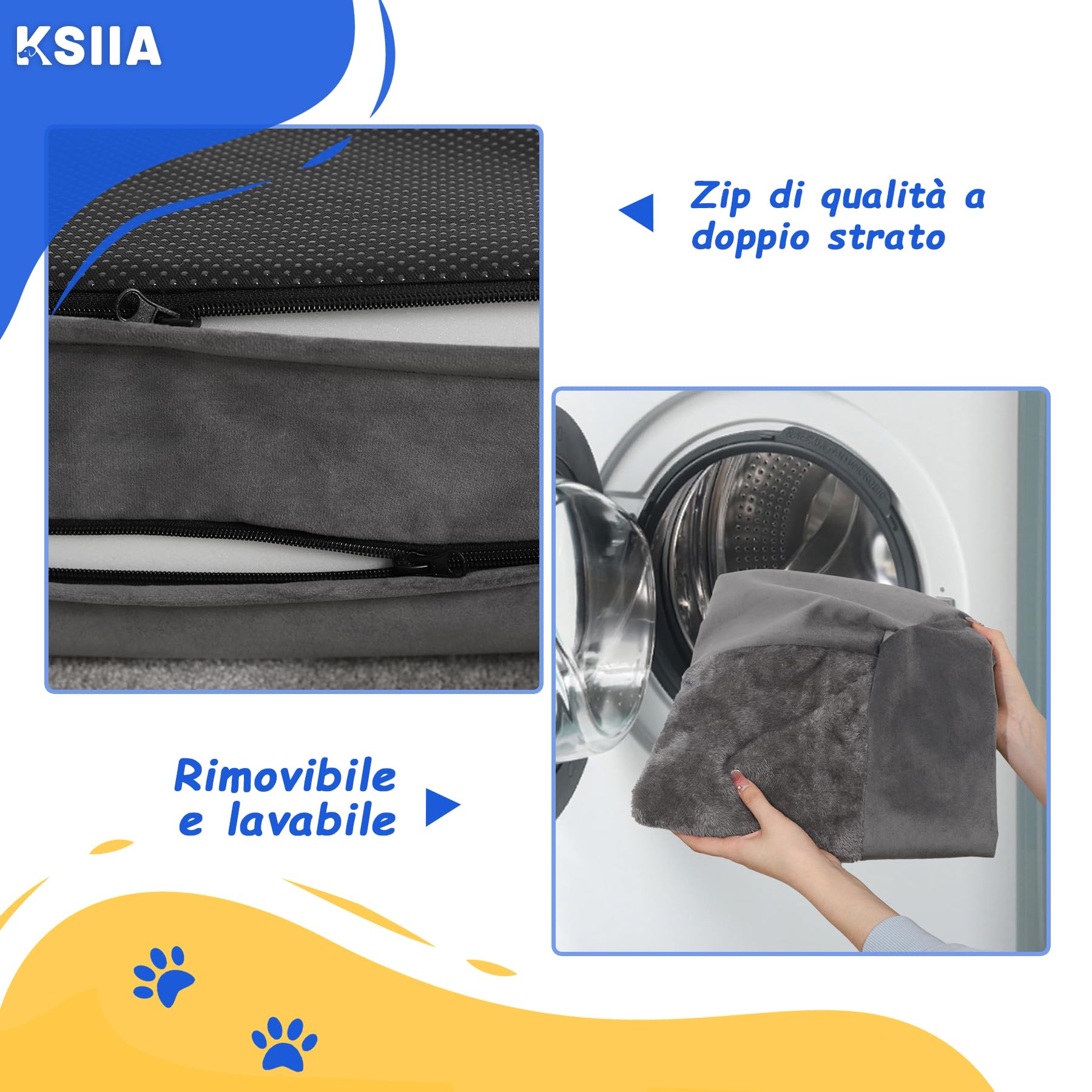 KSIIA Cuccia per Cane Interno Taglia Grande 111x81x18cm, Letto Divano Sfoderabile e Lavabile, XL-Plus Grigio