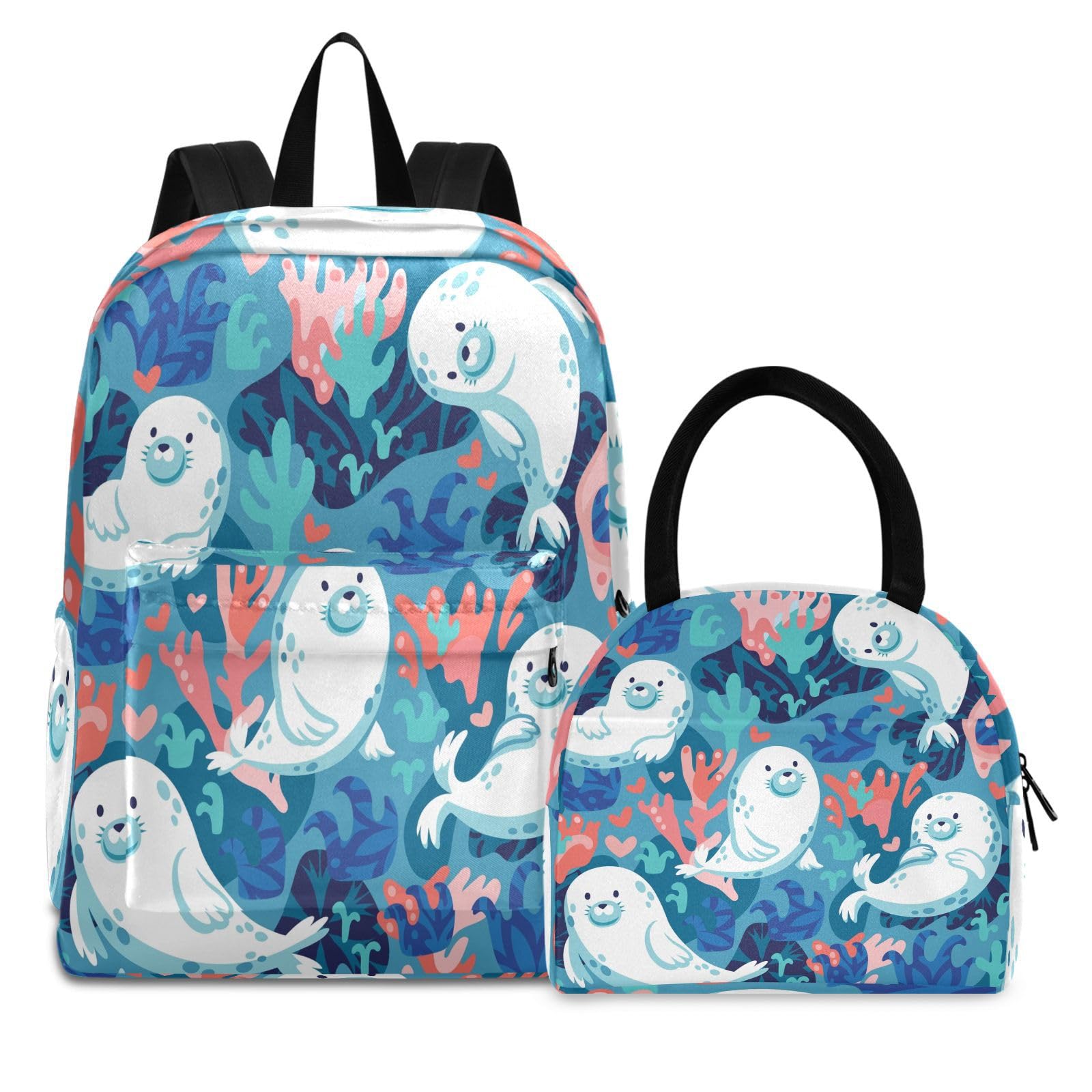 Youjuner Girls Color 10 Kids School Bag Set Cute Seal Backpack And Lunch Bag Lightweight Bookbag Rucksack Daypack For Boys