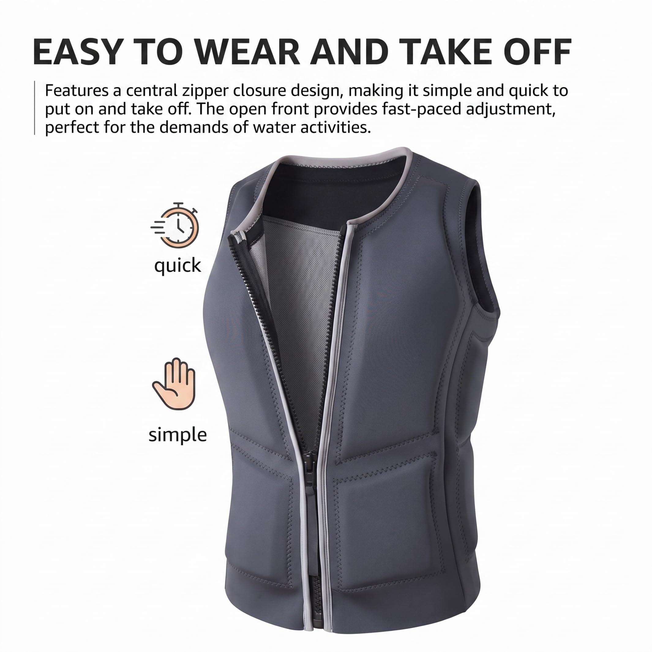 Gilet de Sauvetage Wakeboard Adulte, Gilet de Sauvetage à Fermeture éclair, XL