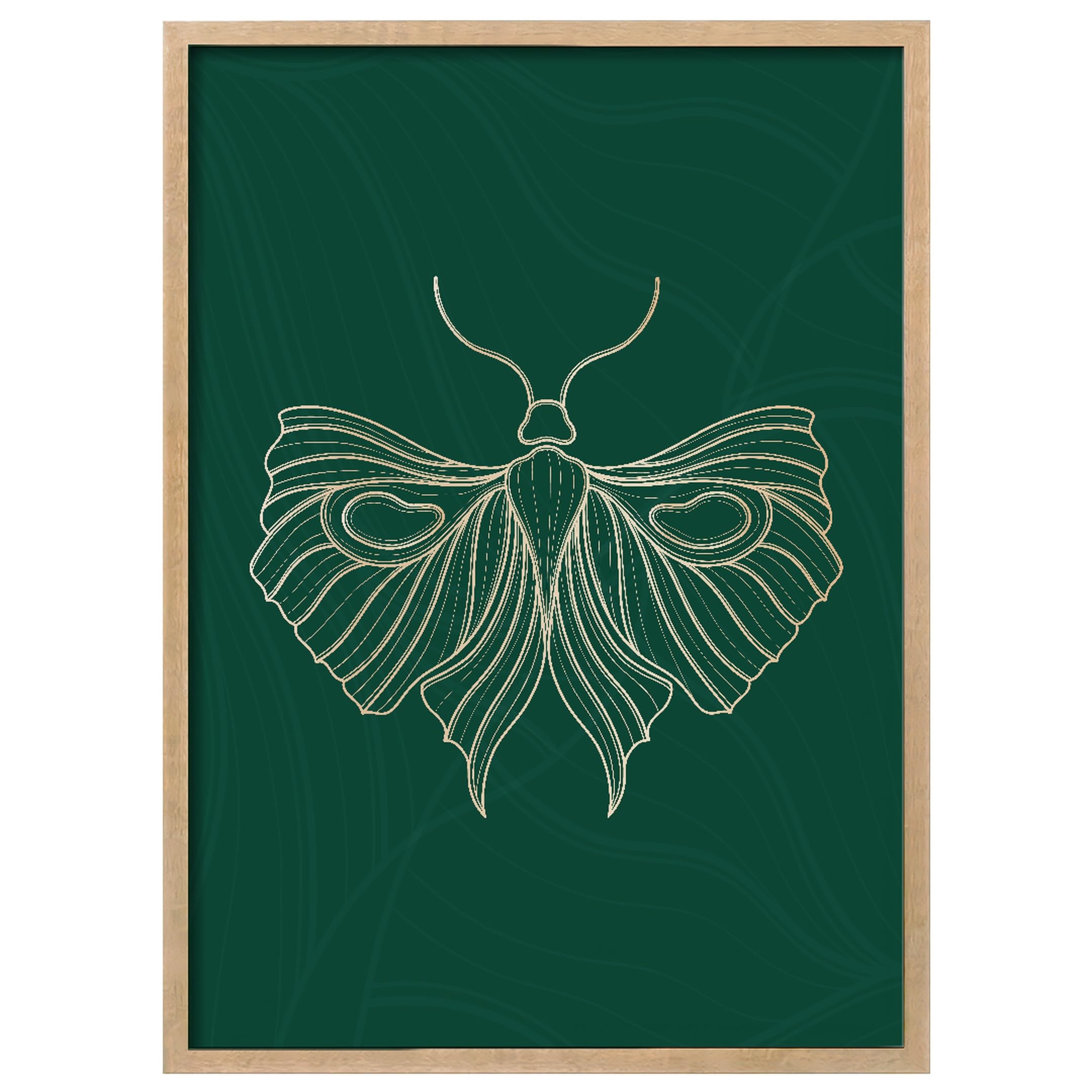 WallBUddy Motten Linienkunst Wanddruck | Elegant (60 x 90 cm, Eichenrahmen)