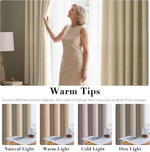 Miniatura 8 de H.VERSAILTEX - Cortinas opacas de lino para oscurecer el dormitoriosala de estar, 100 x 84 pulgadas para la puerta de cristal del patio, tela de