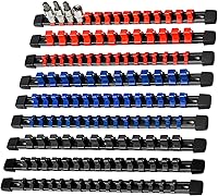 AMM 9-Piece Socket Organizer - Heavy Duty 1/4" 3/8" 1/2" Drive ABS Rails for SAE/Metric Deep Shallow Sockets, Garage Tool Storage Rack