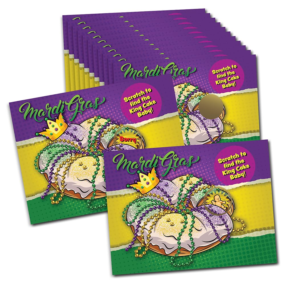My Scratch Offs Mardi Gras King Cake Scratch Off Game Cards 26 Pack - 24 Non-Winning and 2 Winning per Pack