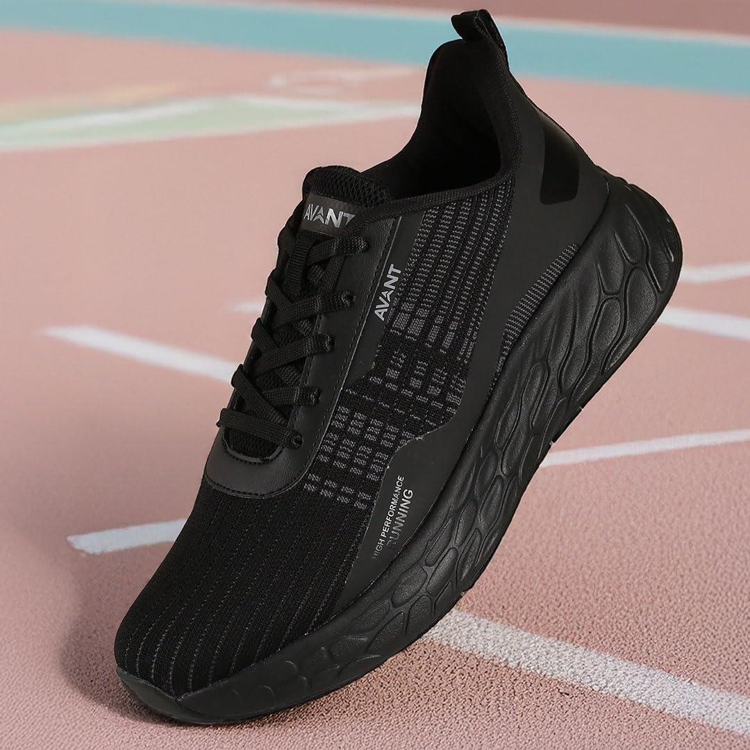 AVANT Men's SoleWave Running Shoes - Superior Cushioning, Enhanced Grip Outsole, Superior Traction, Anti Skid, Lightweight, Shock Absorption Tech, Sports Footwear (AVMSH193CL01UK8_UK 8_Black) 1