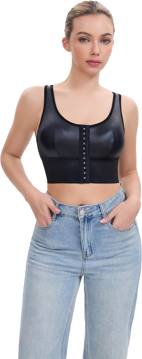 Faux Leather Crop Tank Top for Women, Front Hook Corset Style Going Out Top, Y2K Trendy Clubwear Cami top - Image 4