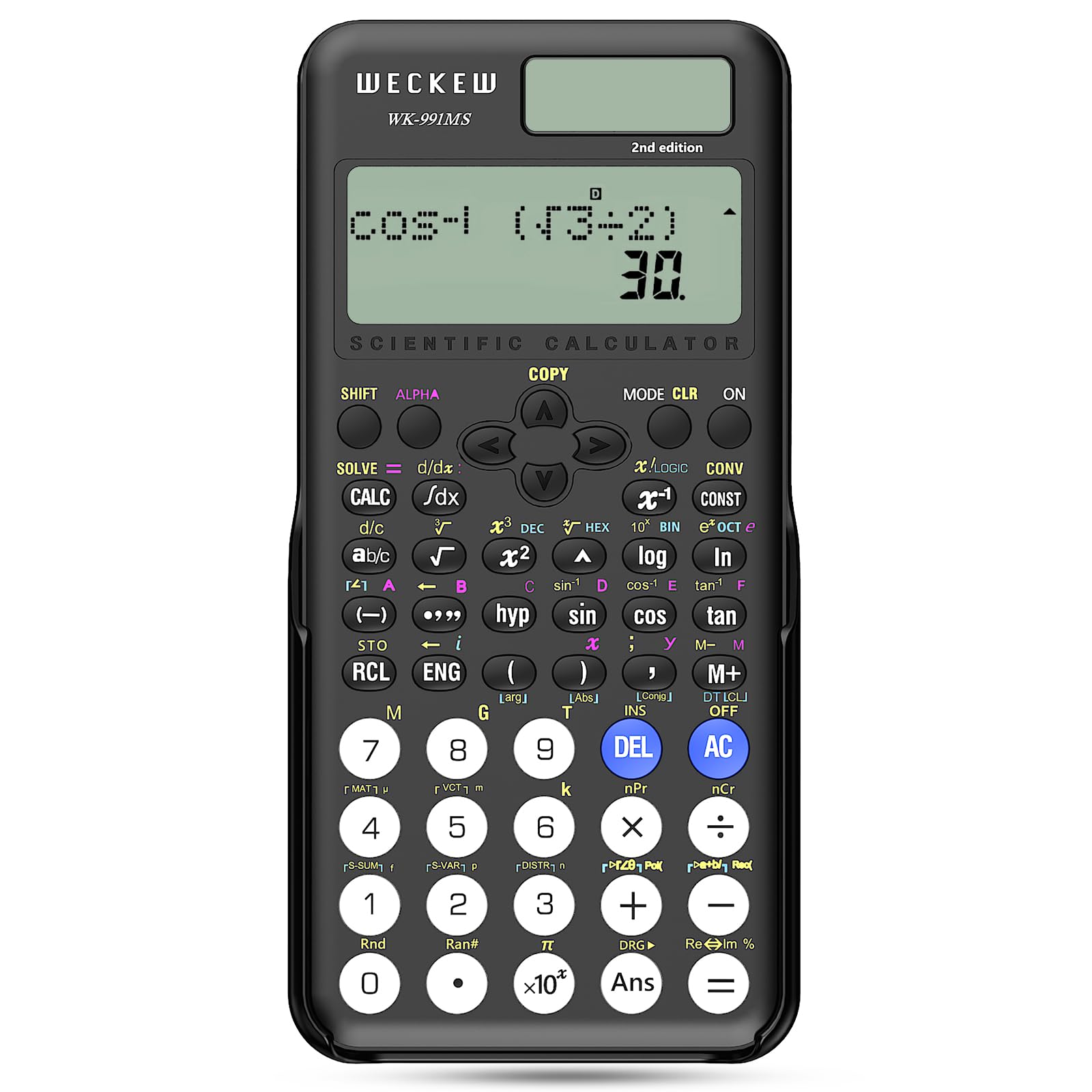 WECKEW Scientific Calculator 401 Function 2-line Display 10+2 Digits Solar and Battery Calculator with Slide-on Cover for Secondary School Black (991MS 2nd Edition)