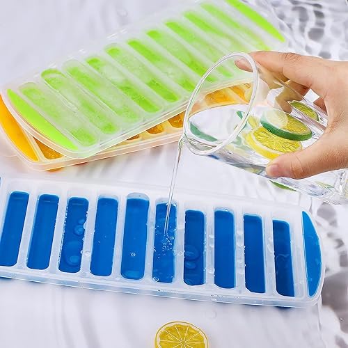 Miniatura 7 de 3 bandejas largas de silicona para palitos de hielo con tapa, bandeja para cubitos de hielo para botella de agua con material fácil de empujar y