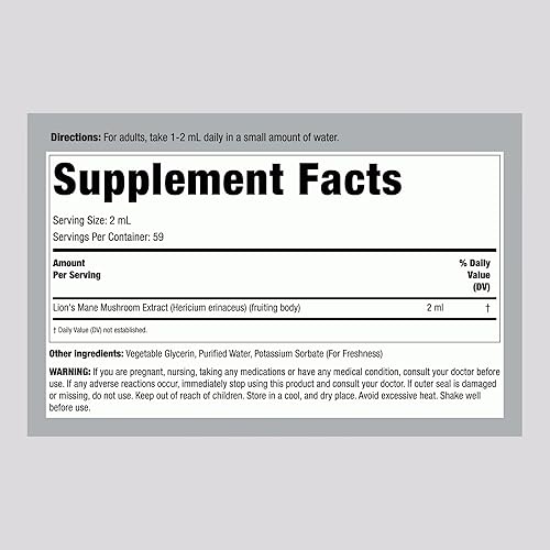 Miniatura 2 de Piping Rock Extracto líquido de hongos melena de leones, 4 onzas líquidas, sin alcohol, suplemento vegetariano, sin OMG, tintura sin gluten