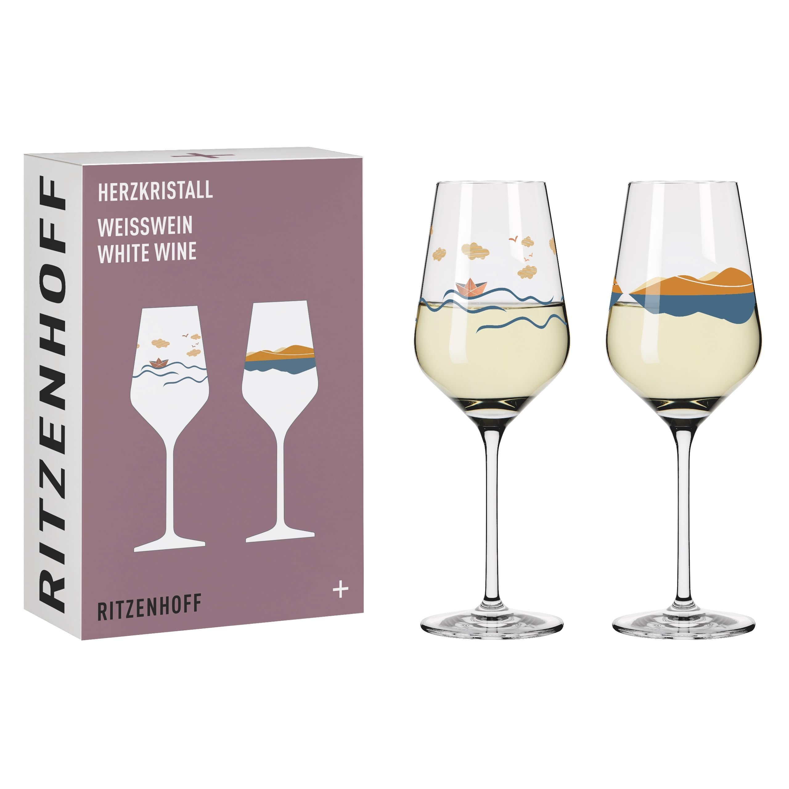 RITZENHOFF 6171001 White Wine Glass 300 ml - Heart Crystal Series - Set of 2 with Rose Gold Motif - Made in Germany
