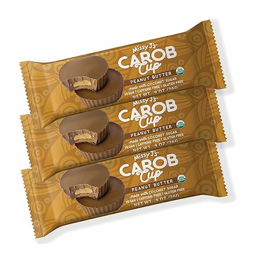Miniatura 1 de Missy J's Organic Peanut Butter Carob Cups .9 Oz 3 Pack Made with Coconut Sugar Vegan, Gluten and Caffeine Free Healthy Substitute for Chocolate,