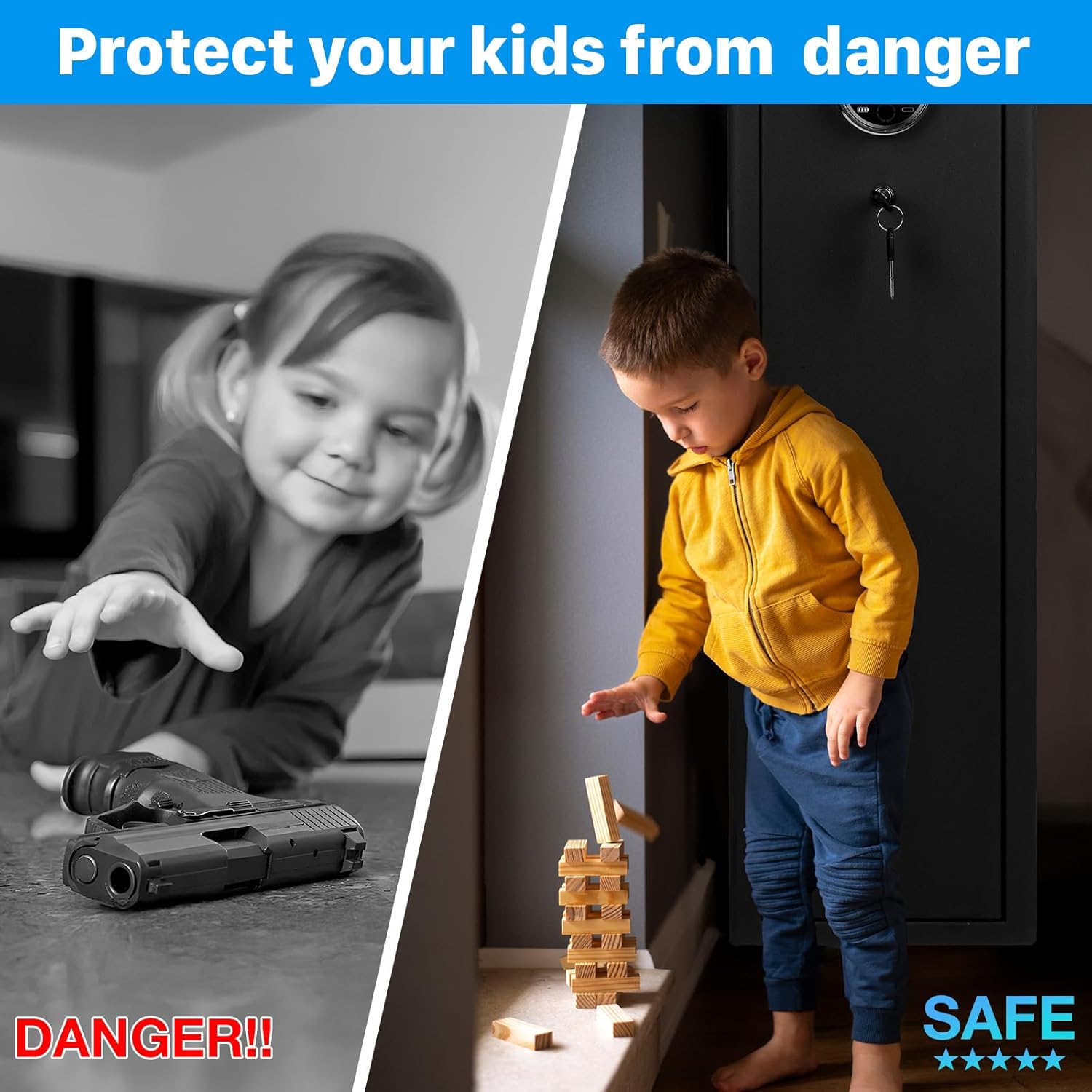 4-5 Rifle Gun Safe for Home Rifle and Pistols, Large Capacity Biometric 5 Rifle Safe & 5 Pistols Racks, 4 Ways Quick Access, Gun Cabinet with Alarm & Bright LED (No Assembly Required)