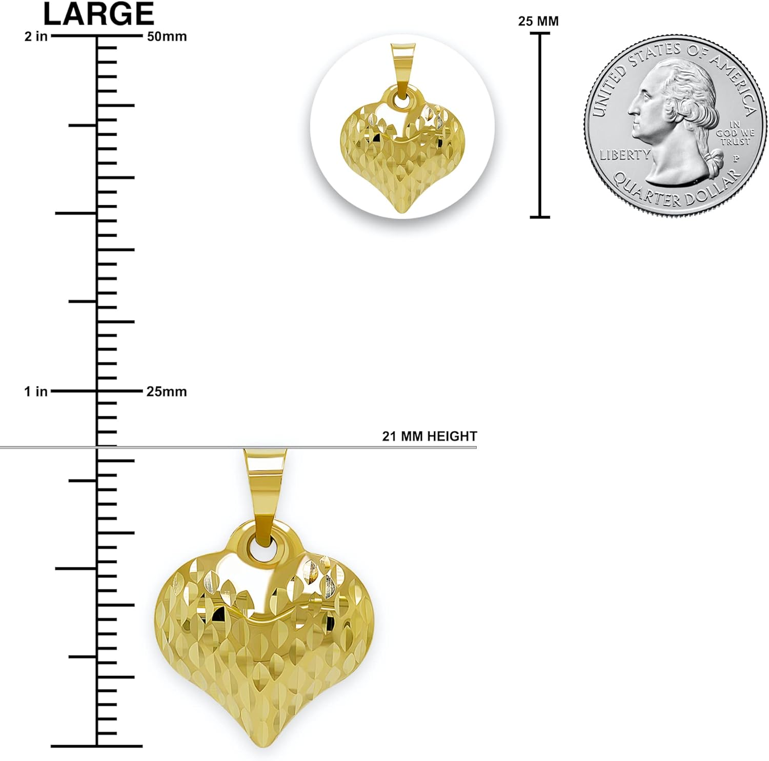 Charm America - Gold Puffed Heart Charm - 14/10 Karat Gold - High Polish Diamond-Cut Pendant - 3D Jewelry - Great for Gifts - Image 5