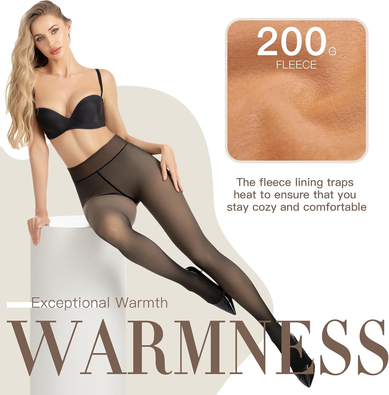 Fleece Lined Tights Fake Translucent Pantyhose for Women Thermal Warm Leggings - Image 2