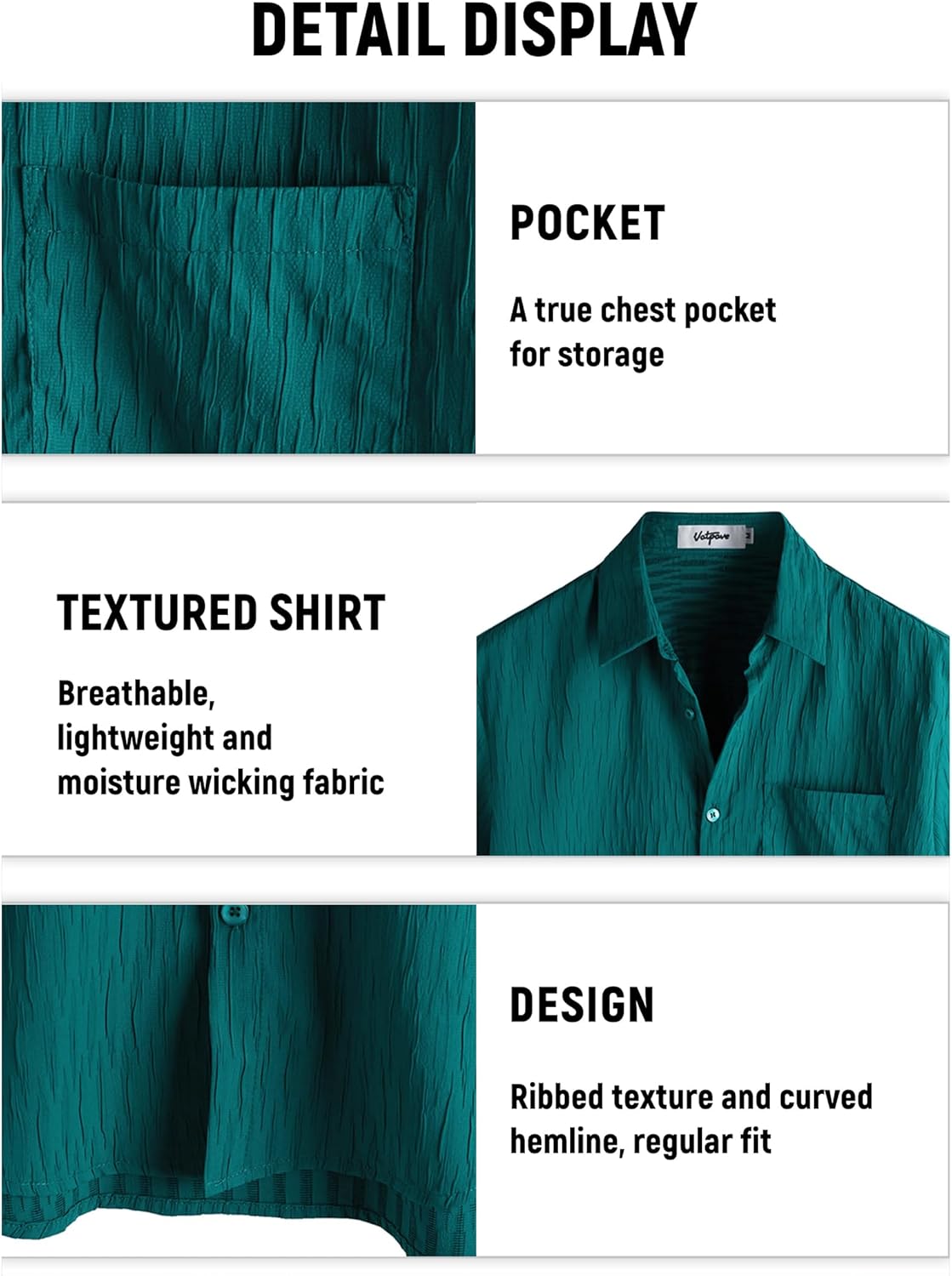 VATPAVE Mens Casual Button Down Short Sleeve Shirt Tropical Textured Summer Shirt Beach Hawaiian Shirts with Pocket - Image 6