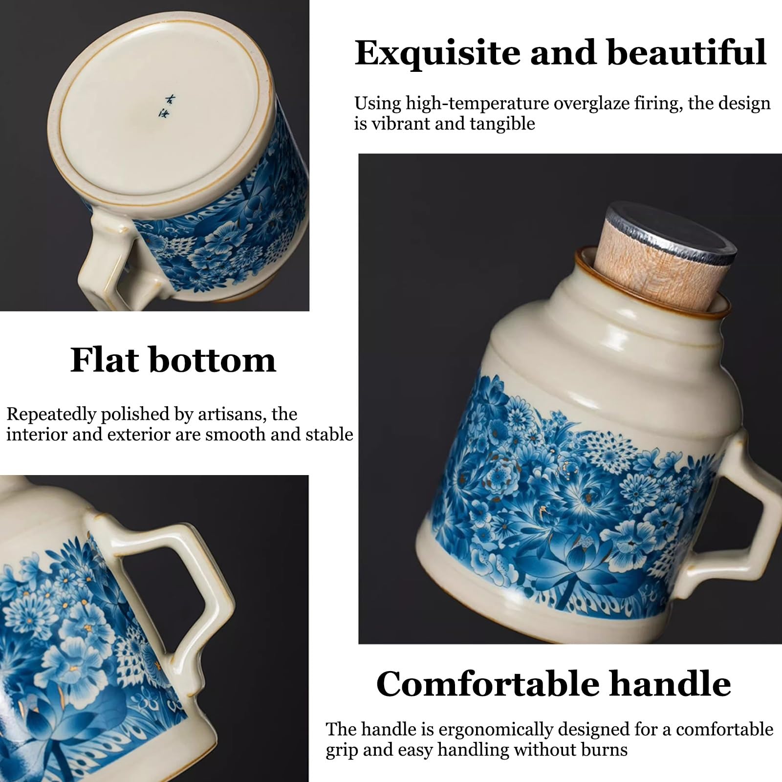 Bouilloire avec tasse, petite bouilloire chaude, ensemble tasses à thé, motif floral rétro, utilisation hivernale, préparation thé en vrac, eau chaude for aux fruits au bureau à domicile(Red)