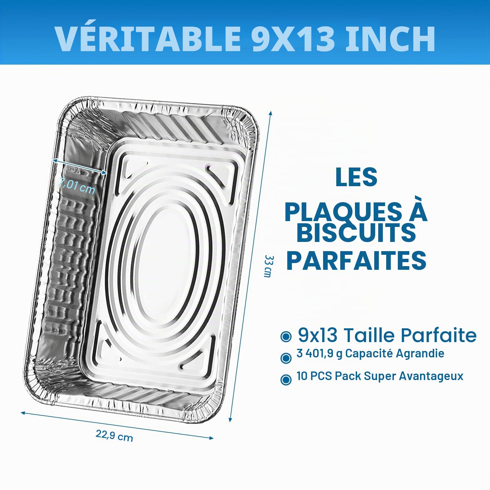 Lot de 10 grands plateaux en aluminium de 3 500 ml, moules profonds en aluminium très résistants pour la cuisson, la pâtisserie, le stockage des aliments (32 x 26 x 7 cm)