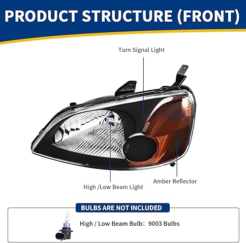 Miniatura 2 de AUTOSAVER88 Conjunto de faros delanteros compatible con Civic 2001 2002 2003 sedán de 4 puertas, carcasa cromada, reflector ámbar, lente transparente