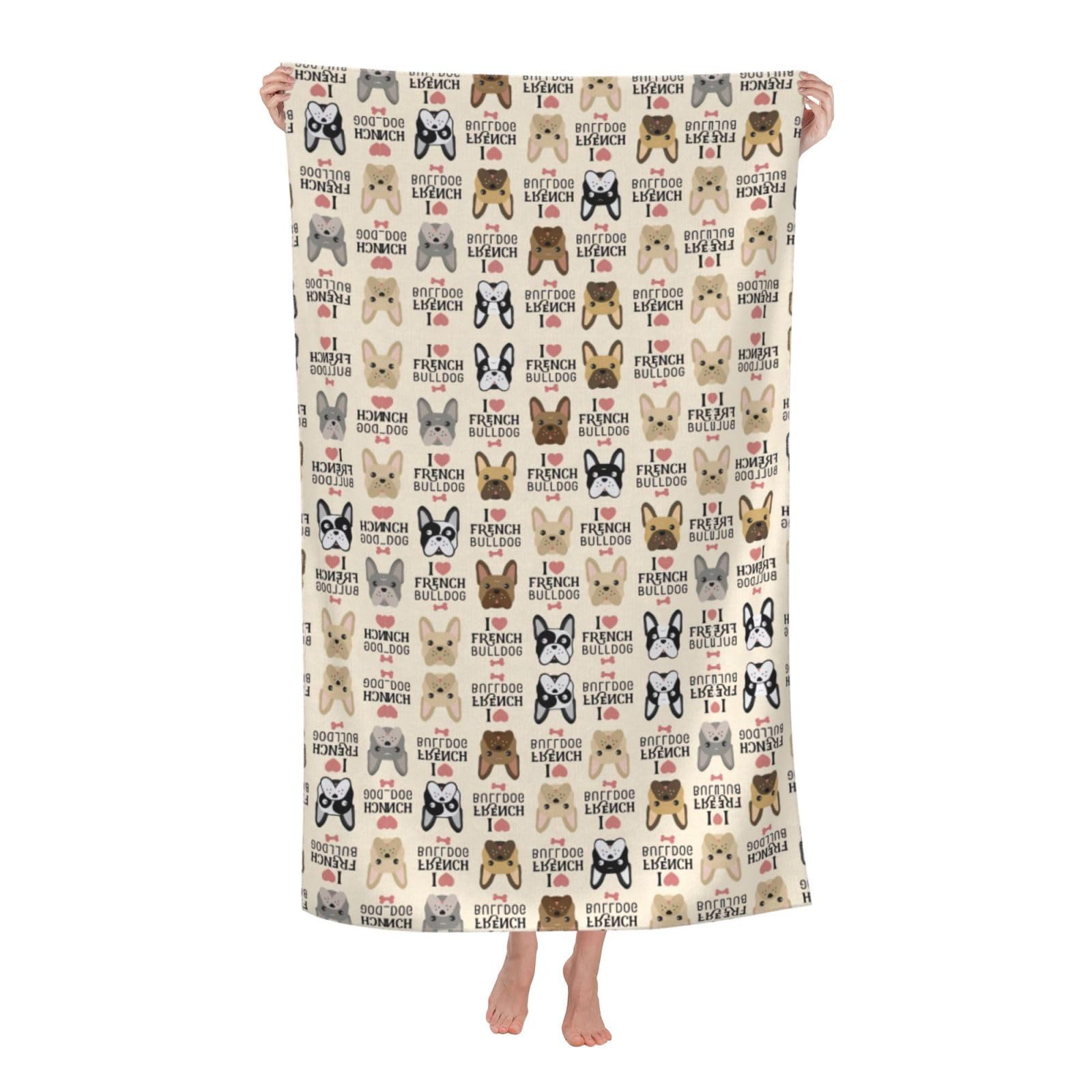 Oazcvbnn Women's White French Dog Print Adult Beach Towel Summer Travel Pool Vacation Swimming Fitness Outdoor Adventures