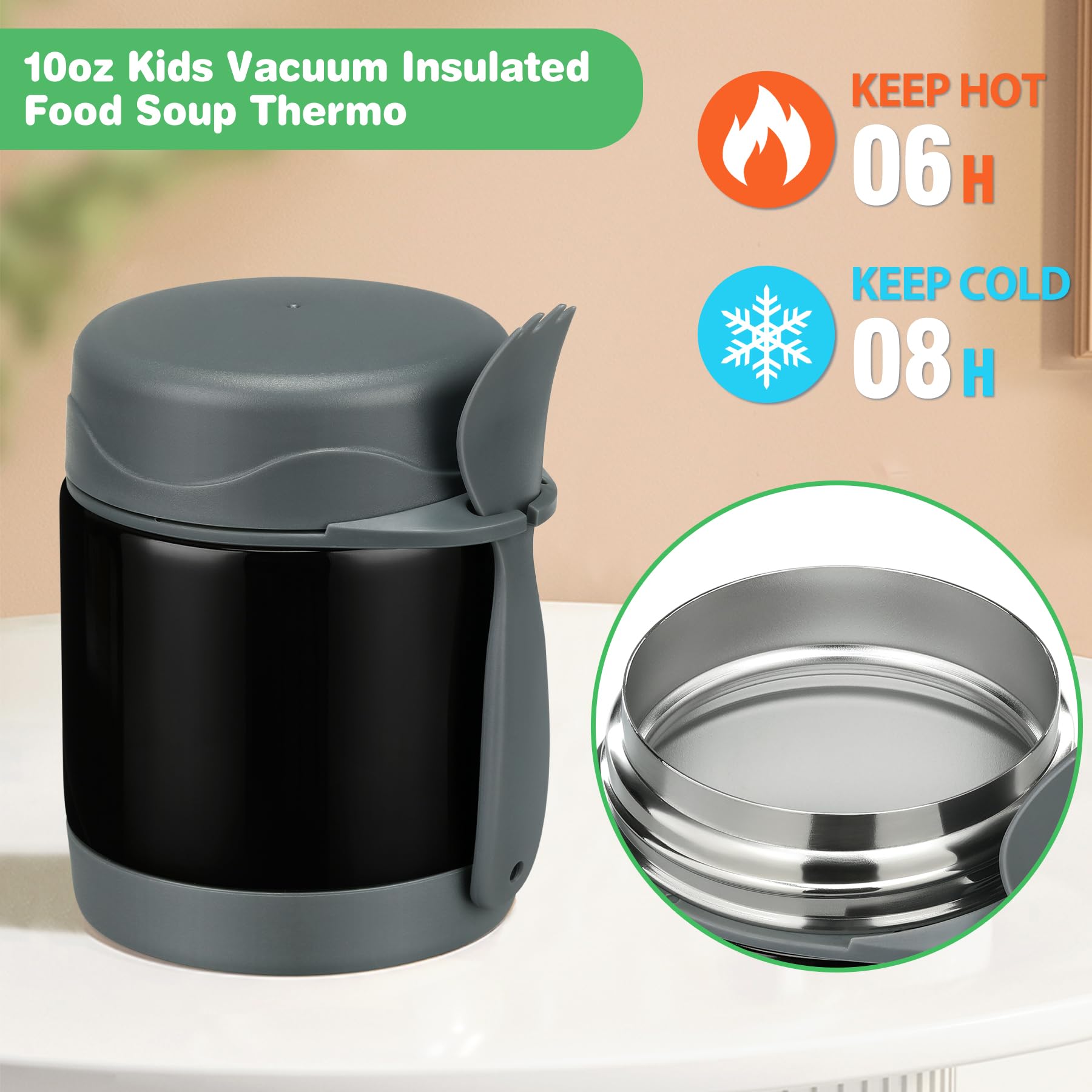 Bento - Set di contenitori per il pranzo con thermos da 283,5 g, contenitori per il pranzo a prova di perdite con 4 scomparti, contenitore per alimenti per bambini, contenitore termico per alimenti,