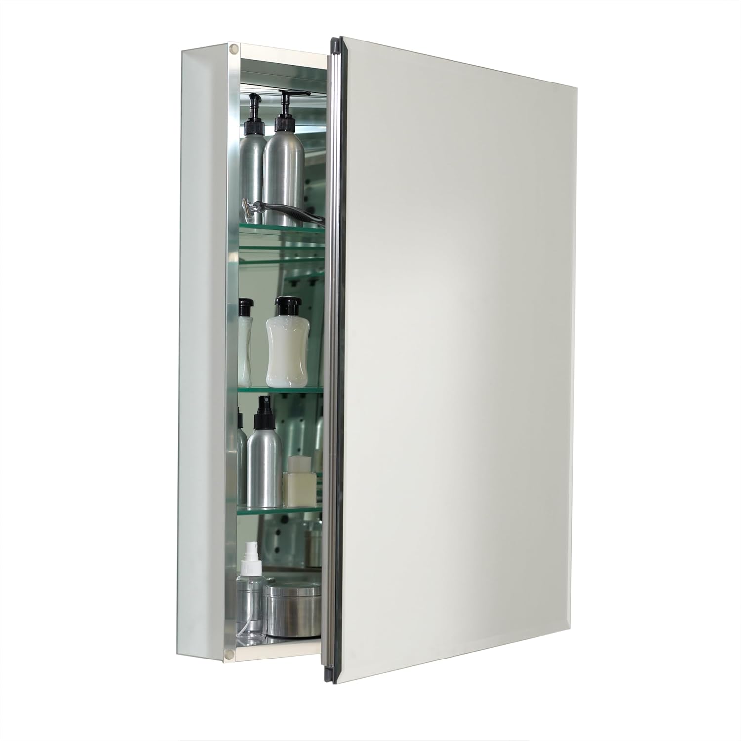 Zenna Home Bathroom Medicine Cabinet with Mirror, Frameless Bathroom Wall Cabinet with Rustproof Aluminum Body, 3 Adjustable Glass Shelves, Recessed or Surface Wall Mount Installation, 24 x 30 Inches