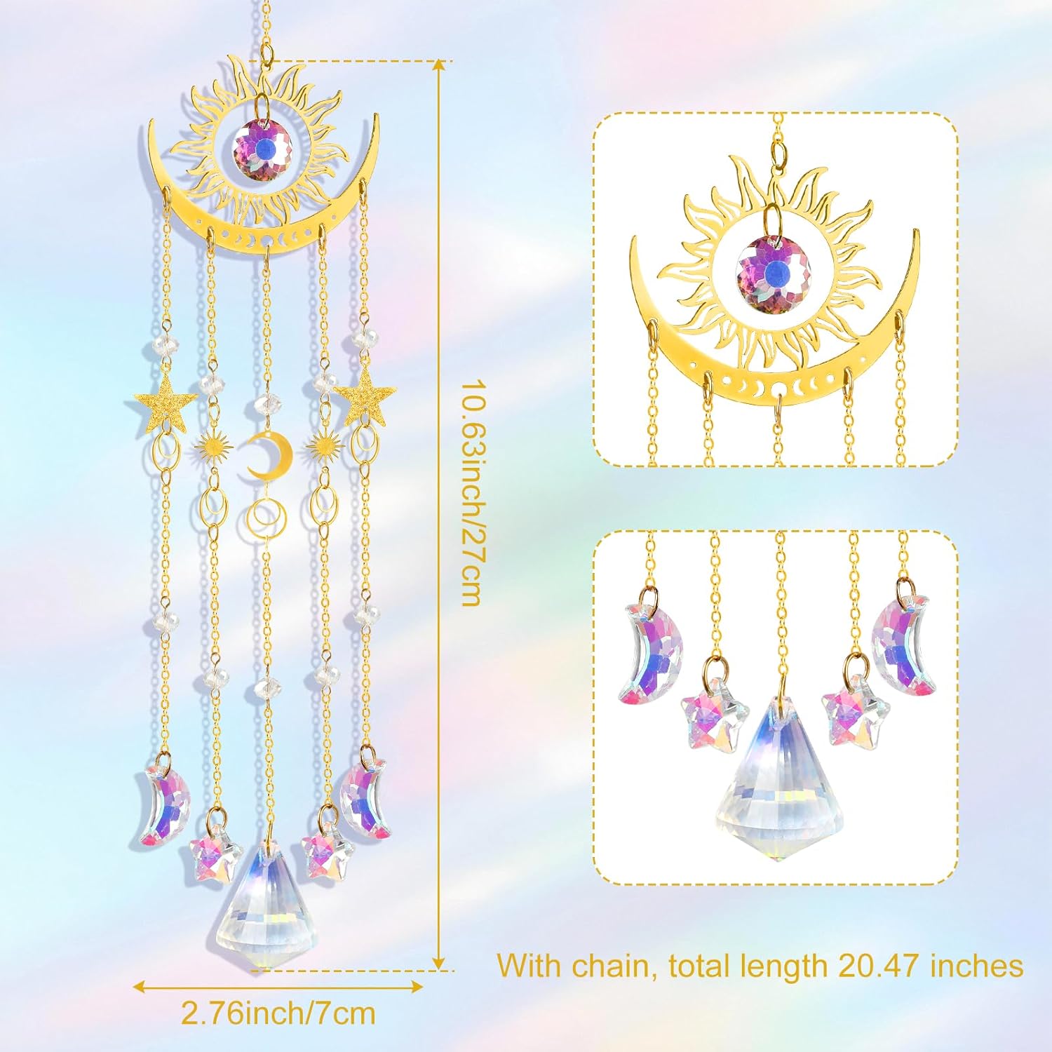 Crystal Suncatcher, Sun and Moon Suncatcher for Windows Hanging Indoor Outdoor, Prisms Rainbow Maker Home Garden Backyard Room Decor for Valentines's Mother's Day Birthday Housewarming Gift - Image 2