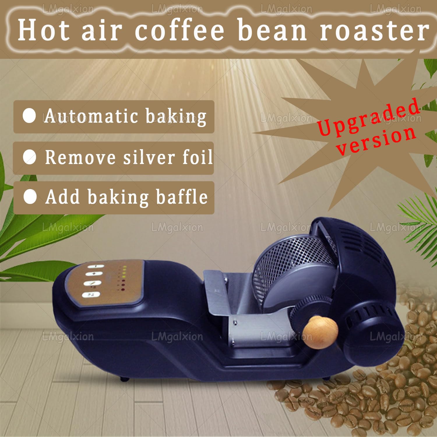 Torrefazione elettrica per chicchi di caffè, torrefazione ad aria calda da 1600 W per uso domestico, capacità 300 g, torrefazione automatica con cestello rimovibile, design facile da pulire