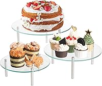 Hacaroa 3-Piece Tempered Glass Cupcake Stands - 9", 11", 12.6" Tiered Dessert Risers for Parties, Weddings, Cakes & Pastries