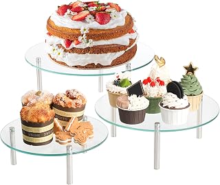 Hacaroa 3-Piece Tempered Glass Cupcake Stands - 9, 11, 12.6 Inch Clear Tiered Dessert Risers for Parties, Weddings, Cakes