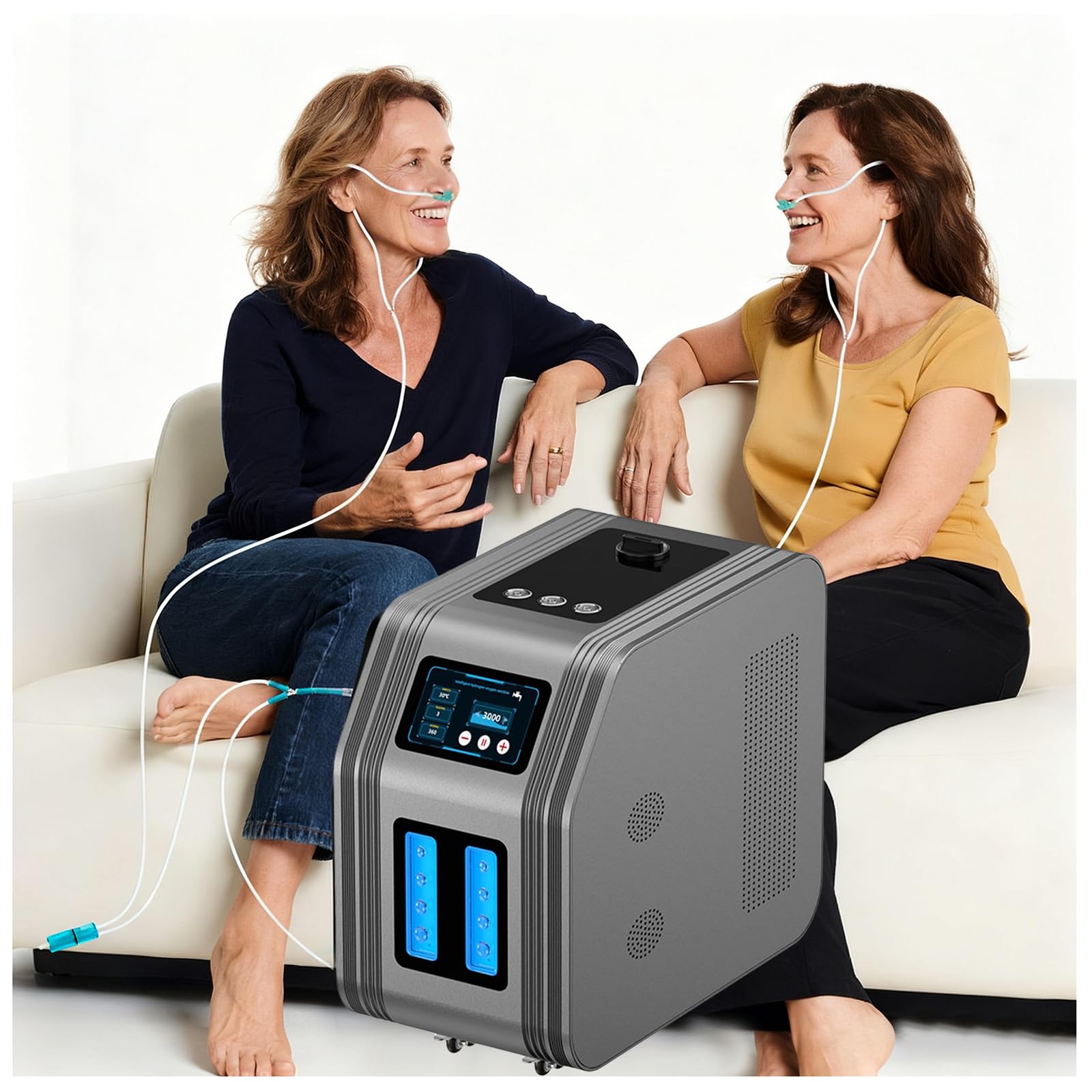 Inhalator Wodorowy 3000 Ml/Min Do Codziennego Użytku, 3-Wyjściowy Generator Wodoru, Ciche Urządzenie Do Oddychania Wodorem, Obsługa Jednym Dotknięciem Metallic Gray