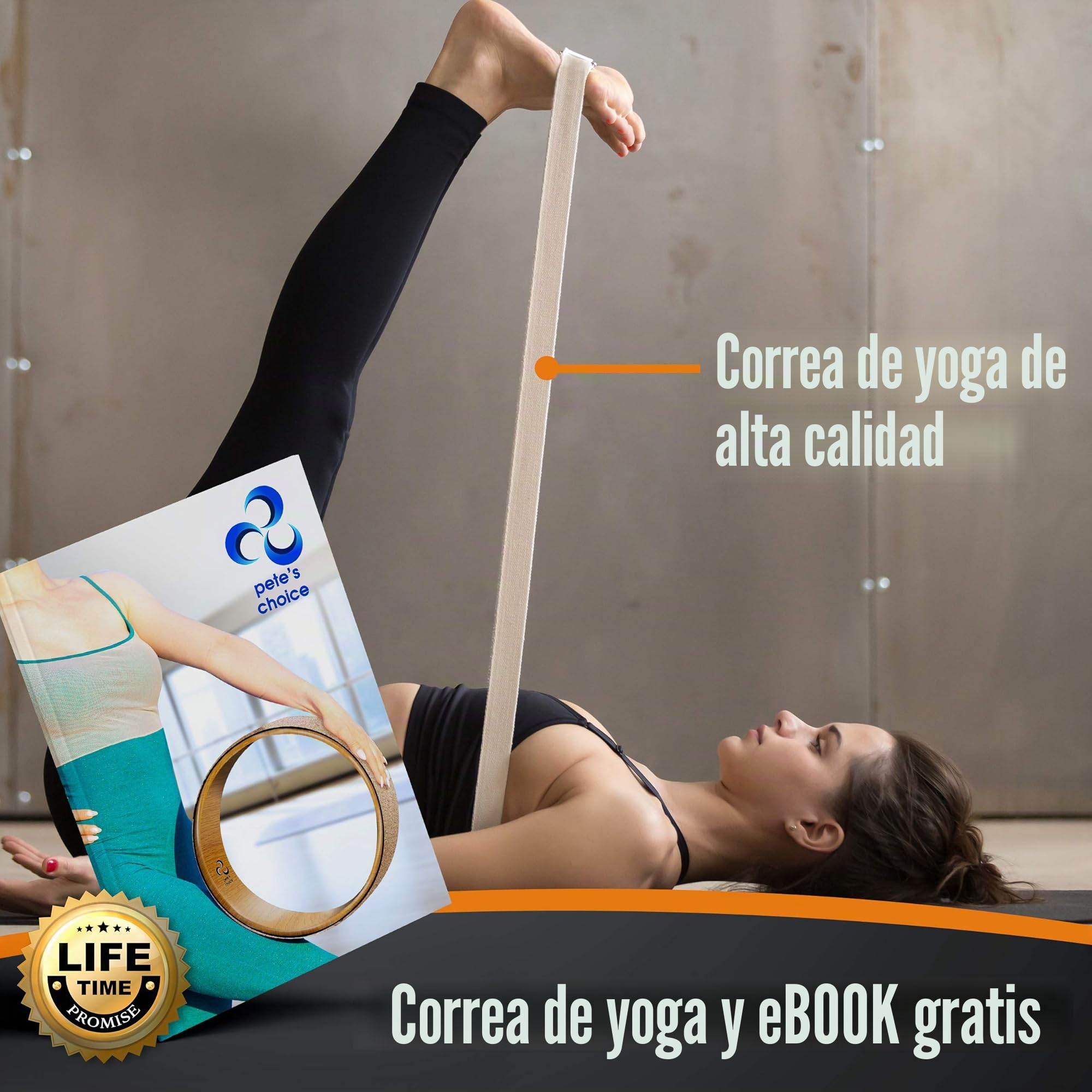 Set de Rueda de Yoga de Corcho – 2 Bloques Firmes, Correa y eBook | Rodillo Dorsal de Corcho Natural – Ecológico y Sostenible – Mejor Soporte para Estiramientos más Profundos
