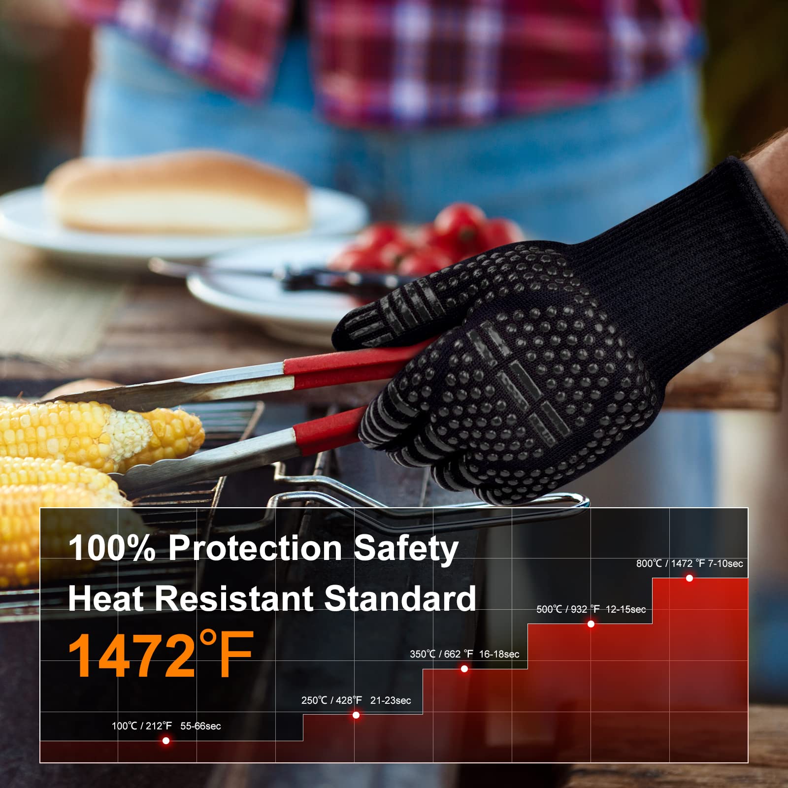 Flintronic Guanti da Guanto Barbecue, Resistenti al Calore fino a 800°C, Accessori BBQ per Griglia (1 Paio)