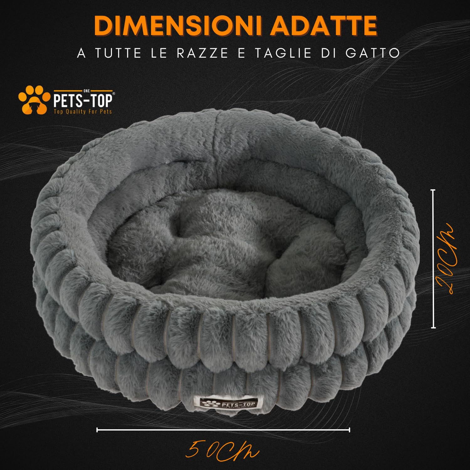One PETS-TOP Cuccia gatto pelosa lavabile – Cat bed morbido e caldo per gatti e piccoli cani – Cuccia in peluche per interno (Grigio, 60 cm) (grigio, L 50 x l 50 x H 18 cm)