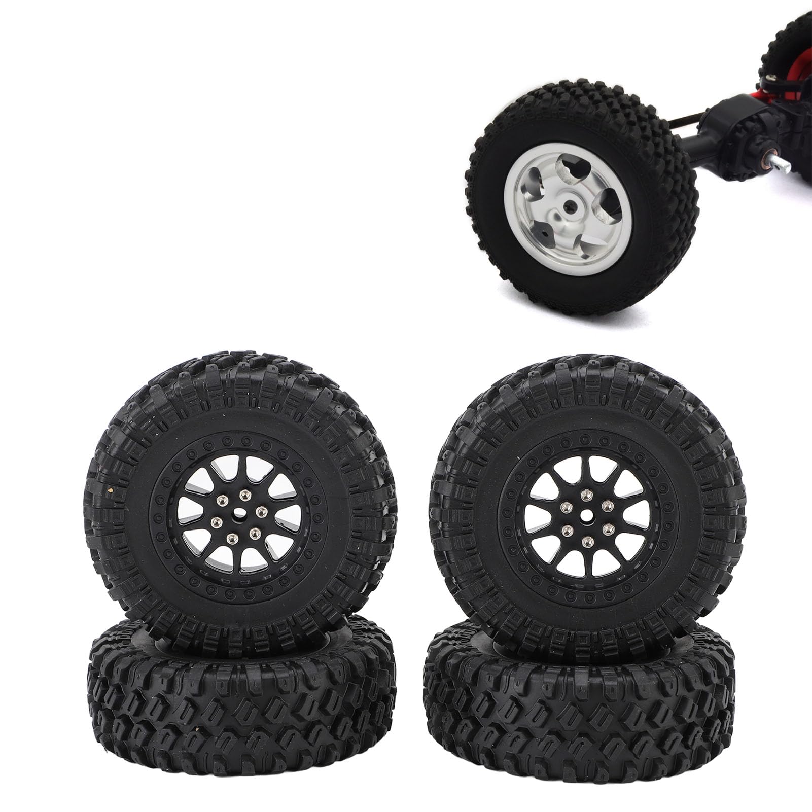 Fabater RC Wheels and Tires, 4 Pcs 70mm OD. 40mm ID. Swamp Claw Mud Terrain Tires Accessories, Replacement for MN82, LC79 RC Off Road Car Truck (Black)