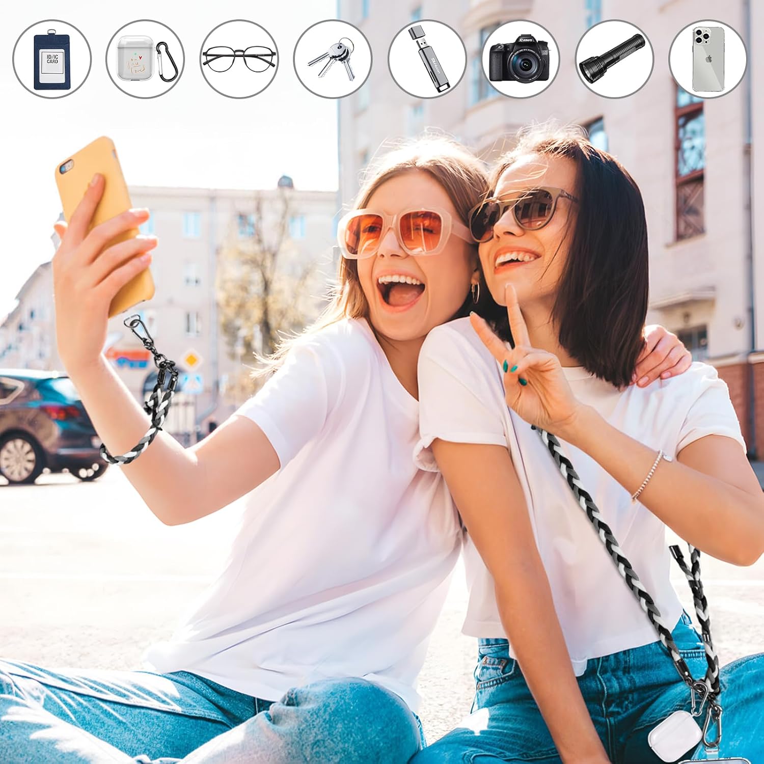 AULEEP 2pcs Cell Phone Lanyard, Crossbody Phone Lanyard Adjustable Lanyard, Universal Anti Theft Neck Lanyard Wrist Strap for Women Men (Black) - Image 7