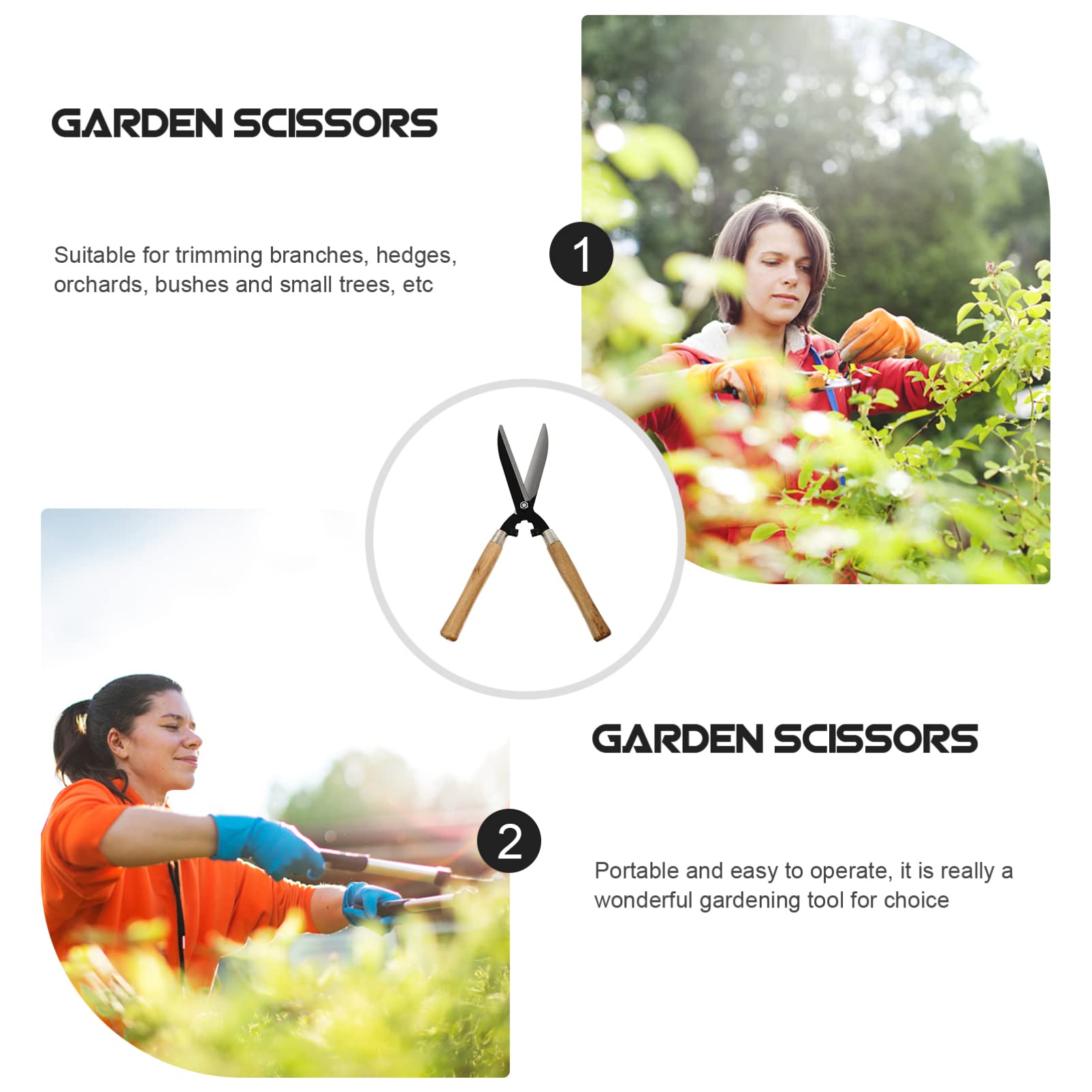 Yardwe Tijeras de Podar para Jardinería Acero de Alto Carbono y Mango de Madera, Corte sin Esfuerzo y Fácil de Limpiar para Cuidado de Setos y Arbustos