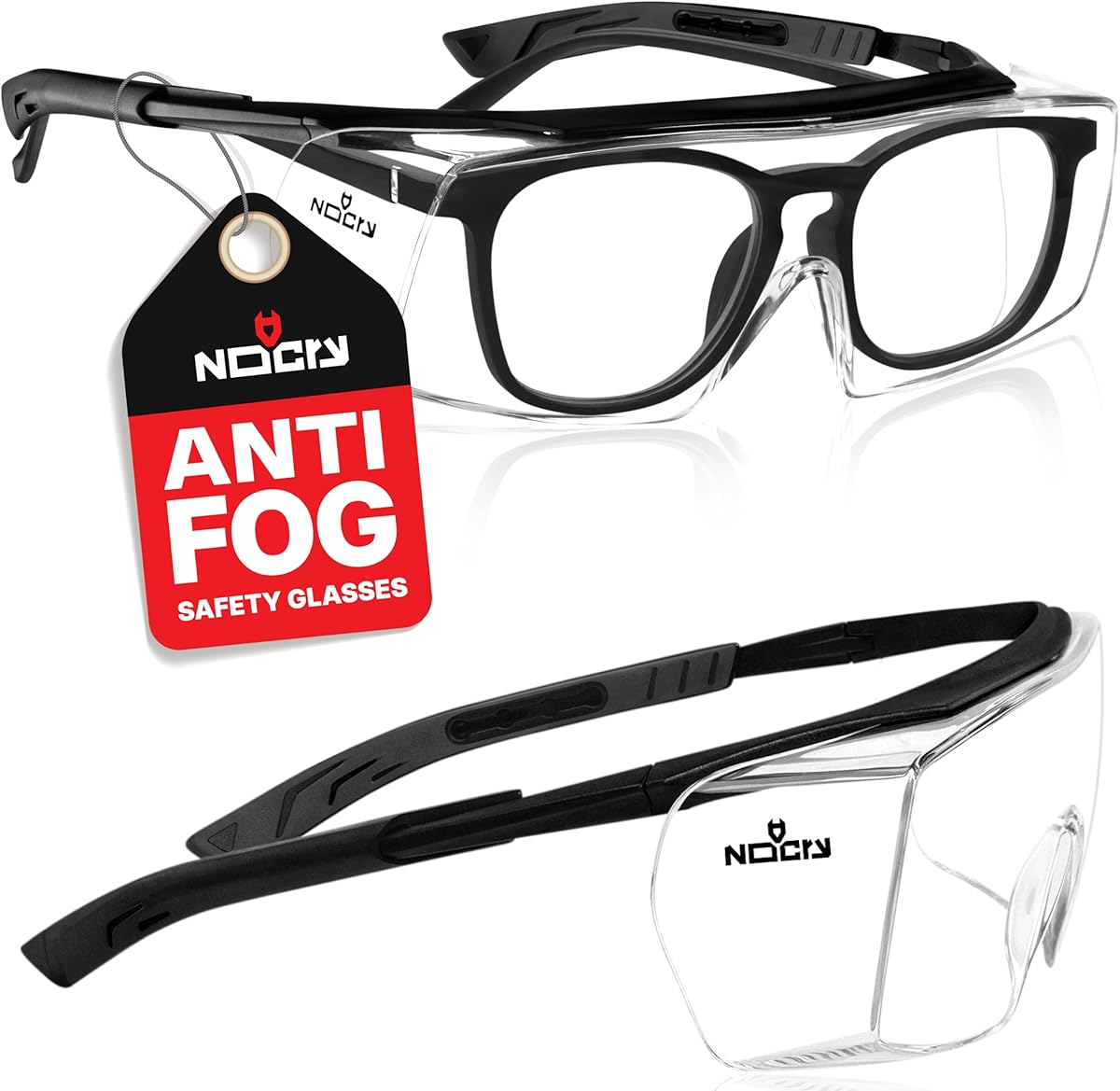 NoCry Anti Fog Safety Glasses that Fit Over Glasses with Scratch Resistant Lens — ANSI Z87 & OSHA Certified Over Glasses Safety Glasses for Men and Women with Adjustable Temples and 100% UV Protection