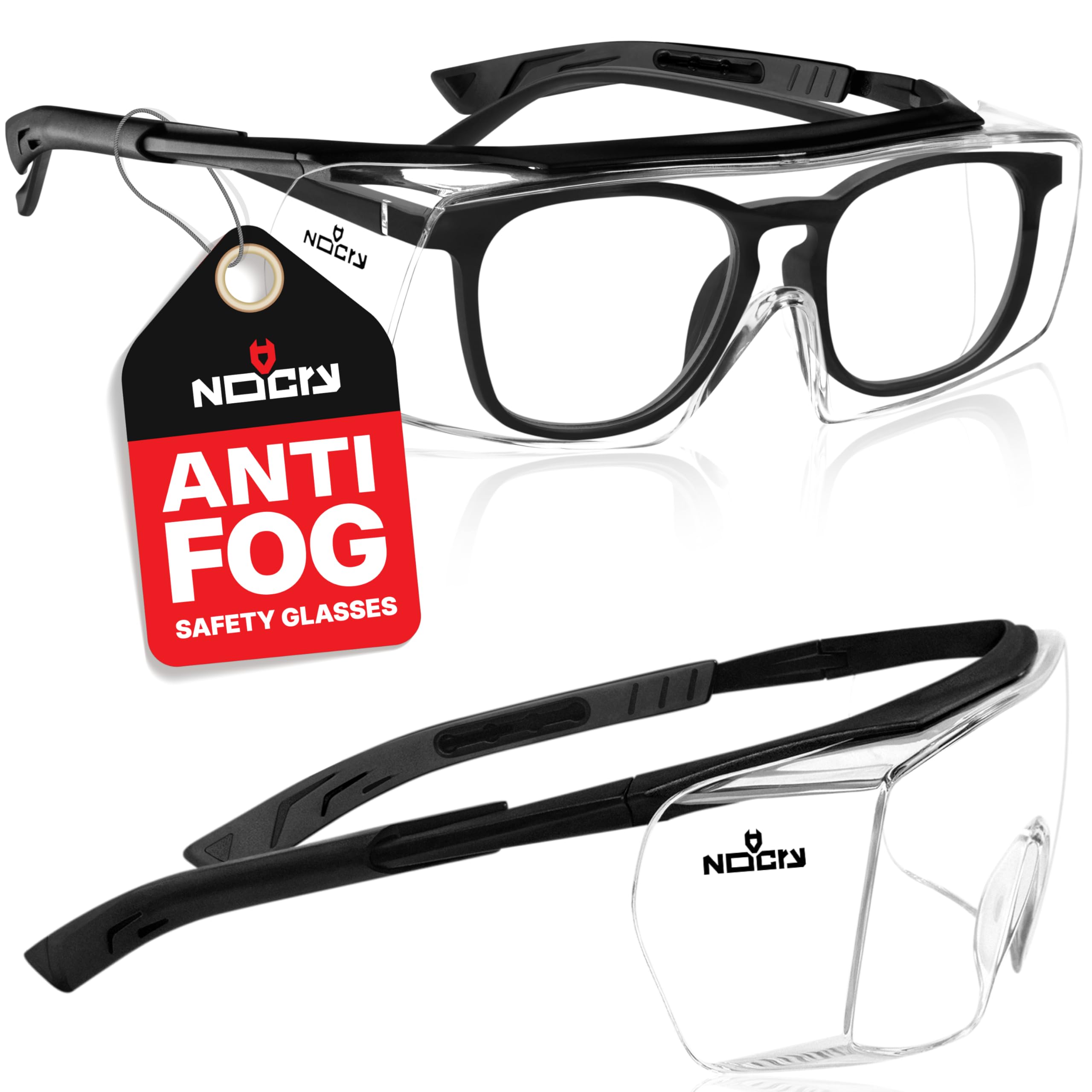 NoCry Anti Fog Safety Glasses that Fit Over Glasses with Scratch Resistant Lens — ANSI Z87 &amp; OSHA Certified Over Glasses Safety Glasses for Men and Women with Adjustable Temples and 100% UV Protection