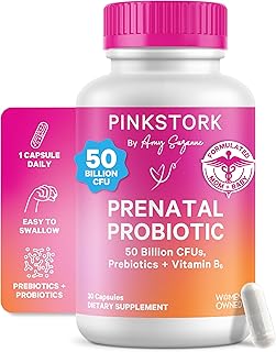 Pink Stork Prenatal Probiotics for Women - 50 Billion CFU, Vitamin B6, Prebiotics, Morning Sickness, Gut Microbiome, Pregnancy Probiotic, Immune Support, Pregnancy Must Haves - 30 Capsules