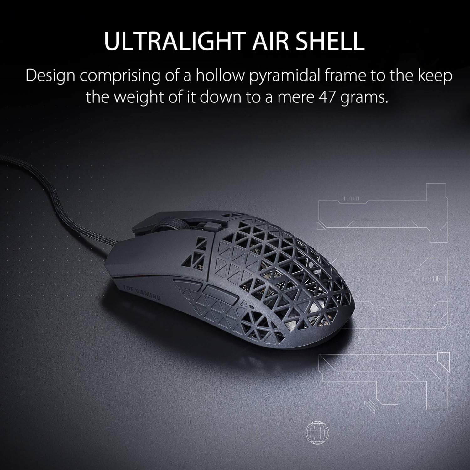 ASUS TUF M4 Air Wired Gaming Mouse - P307, design durevole e ultraleggero | Sensore ottico da 16.000 dpi, sei pulsanti tattili programmabili, resistenza all'acqua IPX6, colore nero
