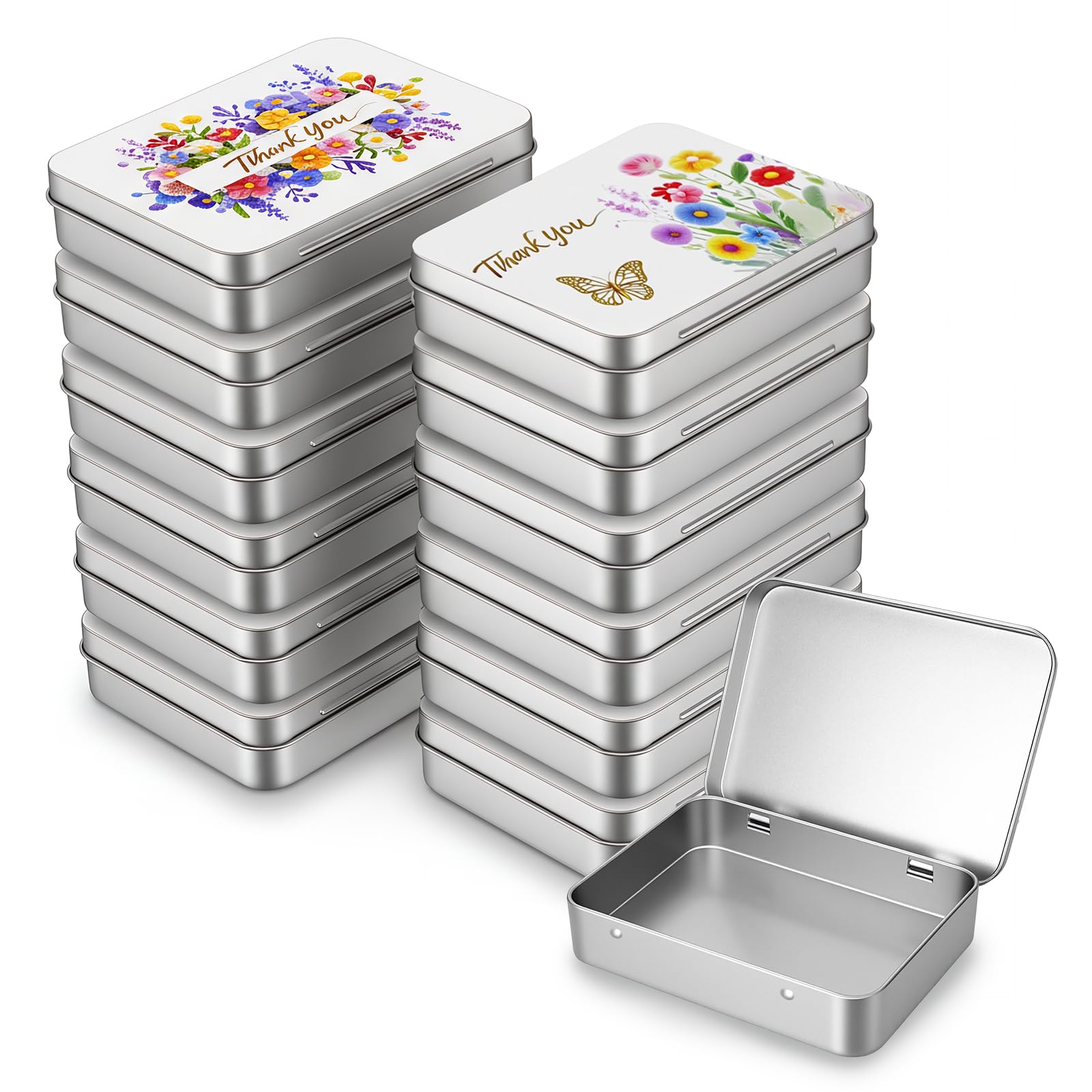 12 Pack Empty Rectangular Silver Metal Tins Storage Organizer Gift Boxes