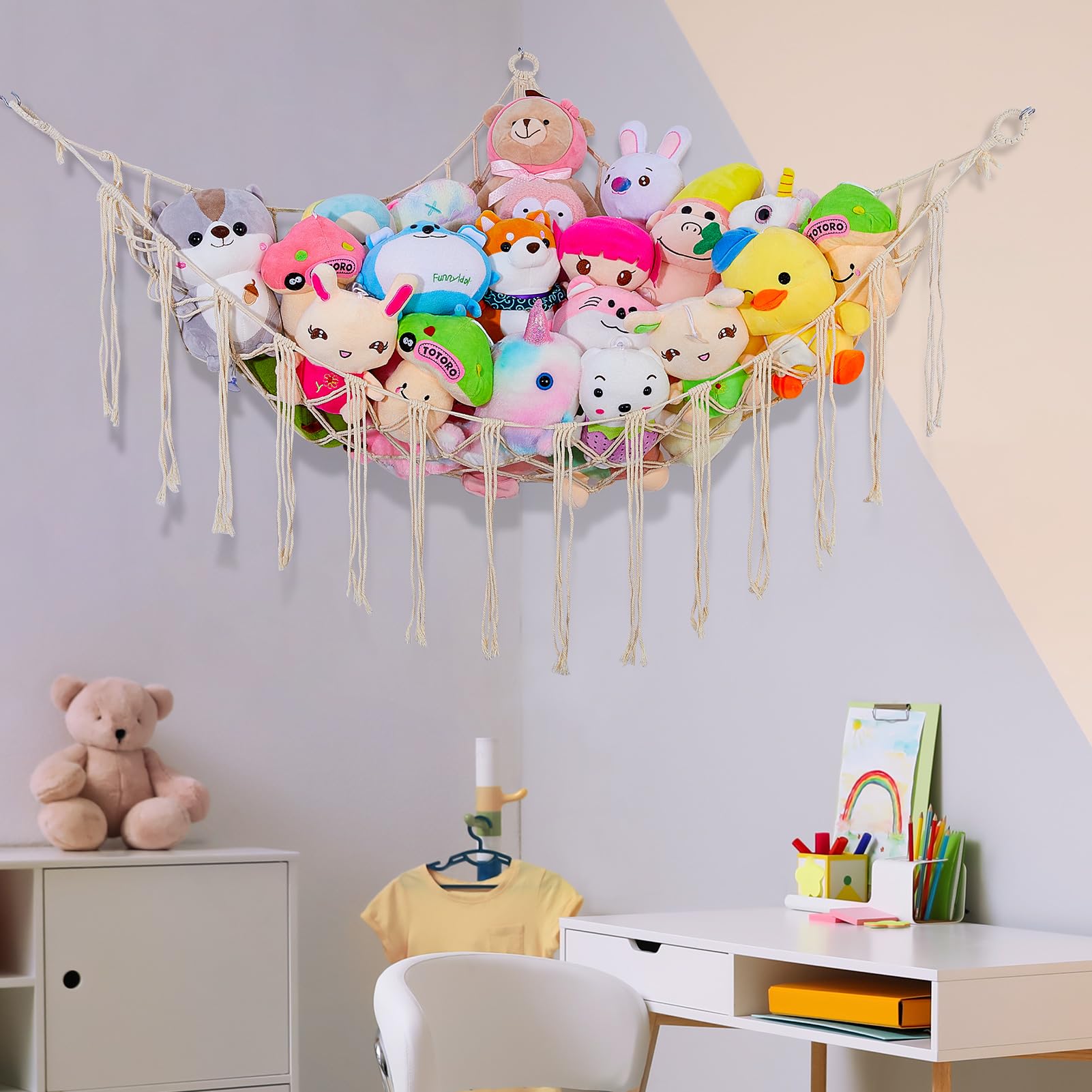 Amaca Giocattolo Beinou In Rete - Organizzatore Per Peluche, 100x100x150 Cm | Per Camera Bambini - Foto 1