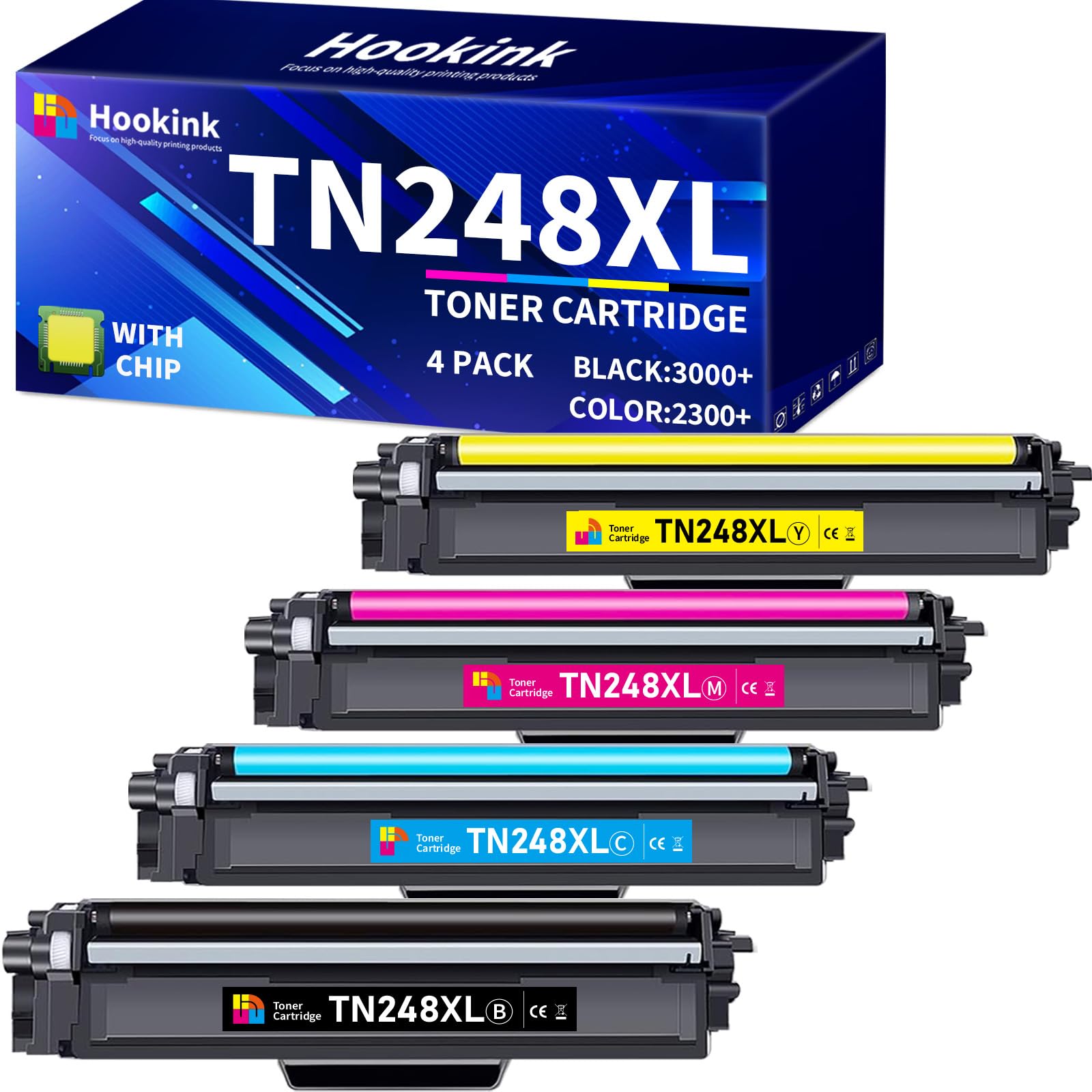 TN248 TN248XL Cartucce Toner Con Chip Compatibili per Brother TN248 TN248CMYK TN-248XL per Brother DCP-L3560CDW MFC-L3760CDW MFC-L3740CDWE HL-L3220CWE DCP-L3520CDWE HL-LC3215CW (4-Pack)