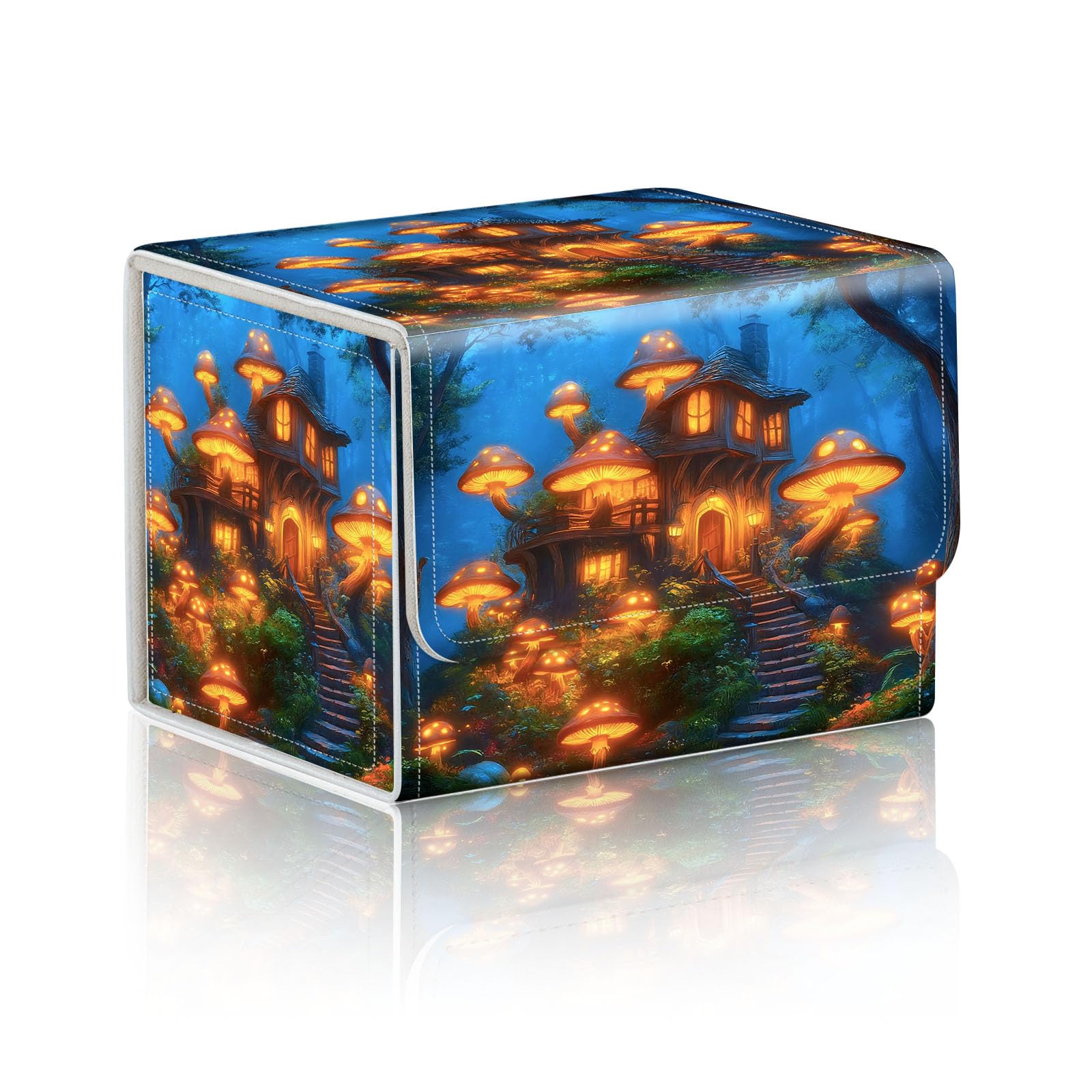 DISUOFEART Trading Card Storage Box, Holds 100+ for MTG Cards, Premium PU Leather with Magnetic Closure, Mushroom Cottage In the Forest Durable Deck Box for Magic the Gathering, Trading Card Games