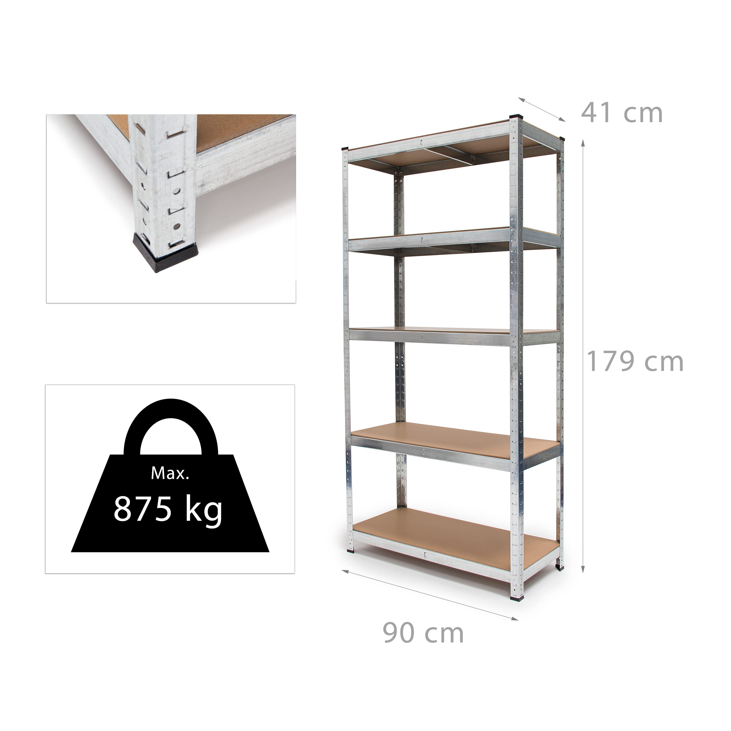 Relaxdays Scaffali in Metallo, Scaffalatura per Garage, HxLxP 180x90x40 cm, Carichi Pesanti 875 kg, Componibile, Argento