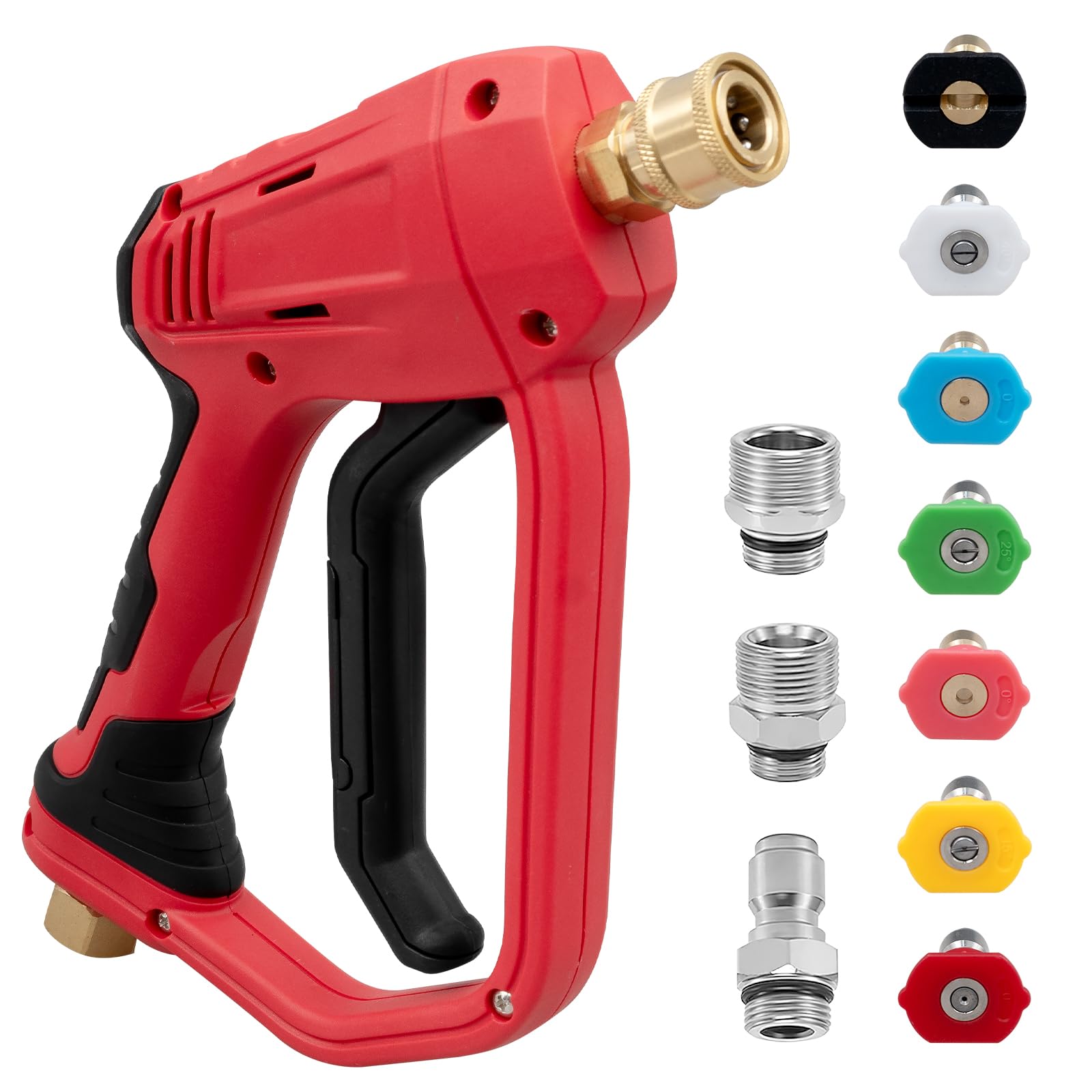 Short High Pressure Washer Gun, 4000 PSI Cleaner Gun Car Wash Water Gun with 7 Nozzle Tips & M22-15mm Fitting, 1/4'' Outlet, 3/8'' Quick Connect for Car Detailing, Patio Cleaning