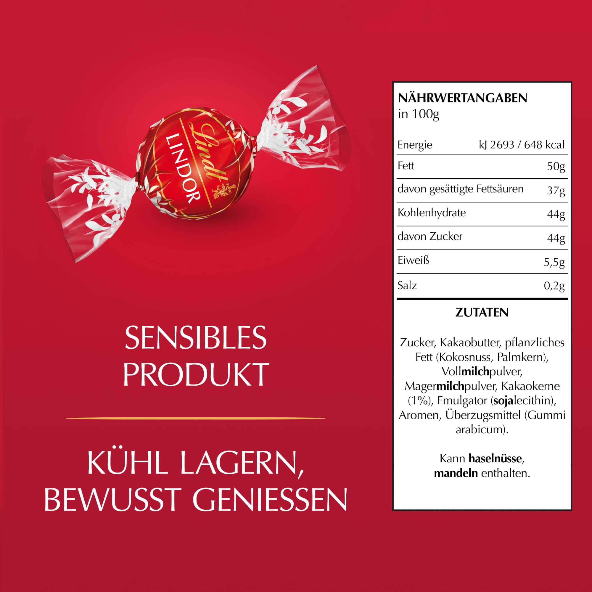 Lindt - Sachet Grand format LINDOR - Chocolat au Lait - Cœur Fondant, 1kg