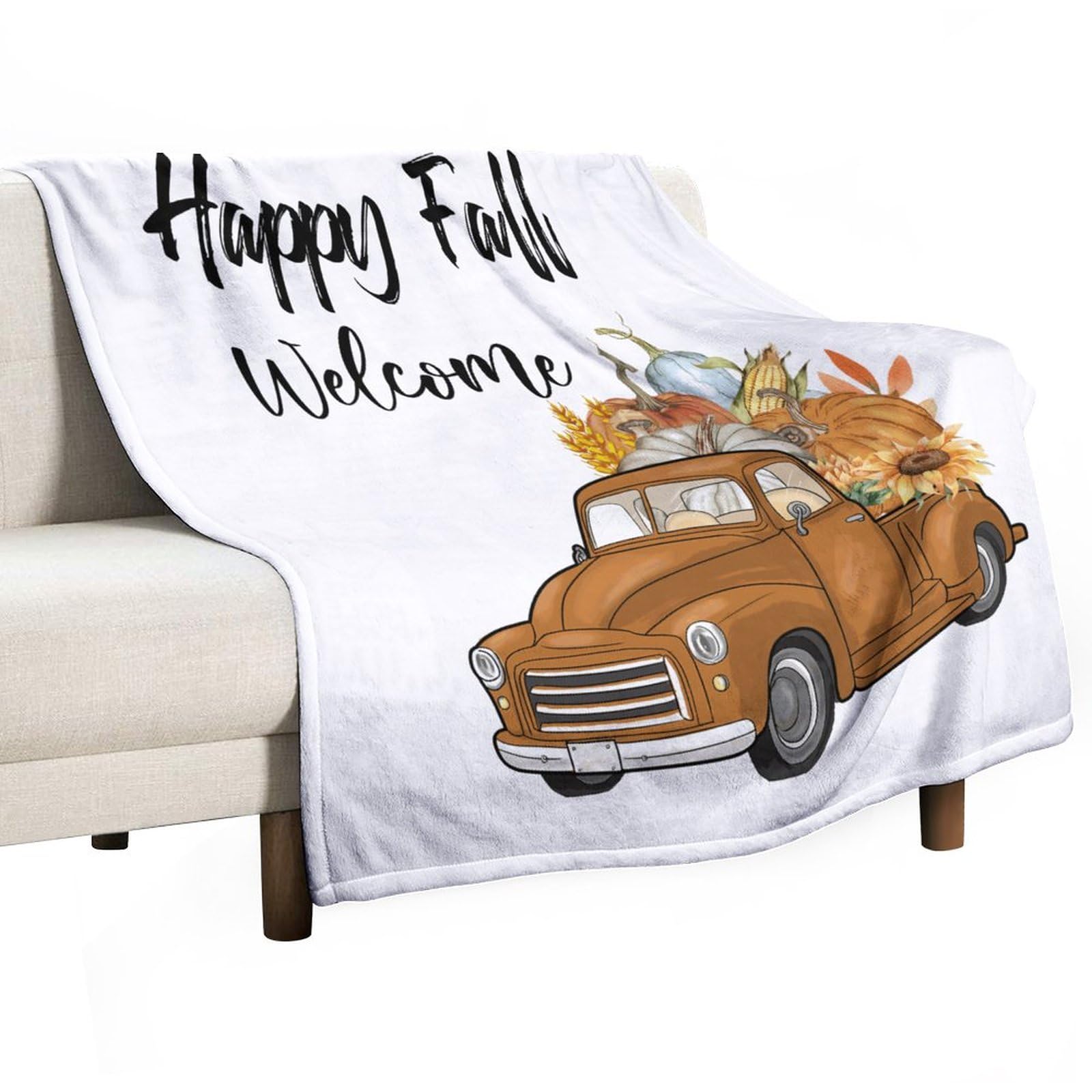 Couverture de lit Happy Fall 152x203 cm en flanelle polaire à motif citrouille automnale