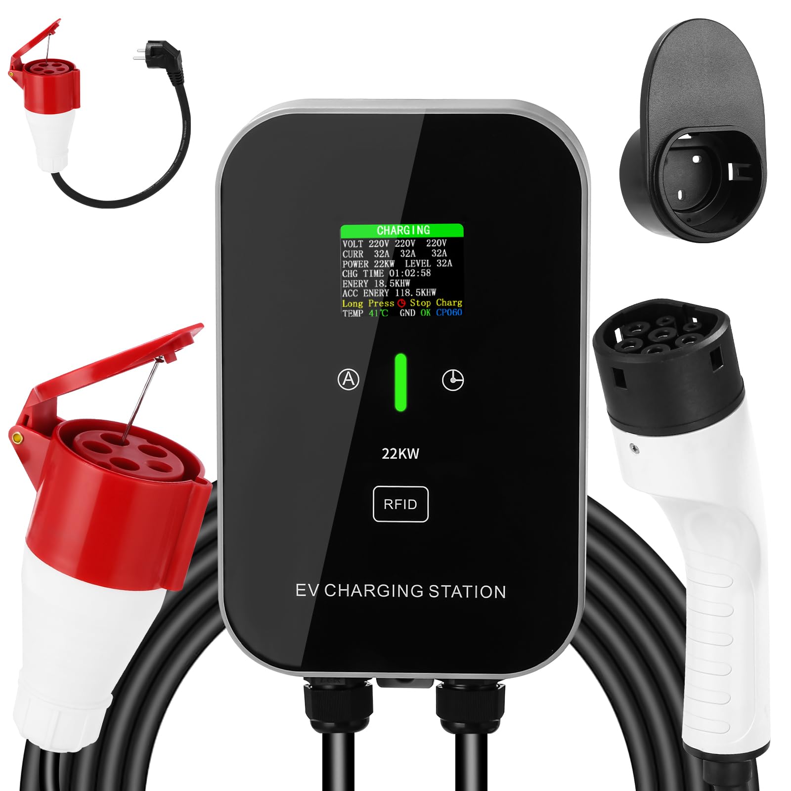 Typ 2 Ladekabel Mobile Wallbox, 22KW 8-32A Ladekabel EV Chargers mit Steuerbarer Digitalanzeige für Elektroauto, CEE 16A EV Ladegerät für Model 3/Y, ID.3/4/5, C5X, DS7, GLA, Q3, X3