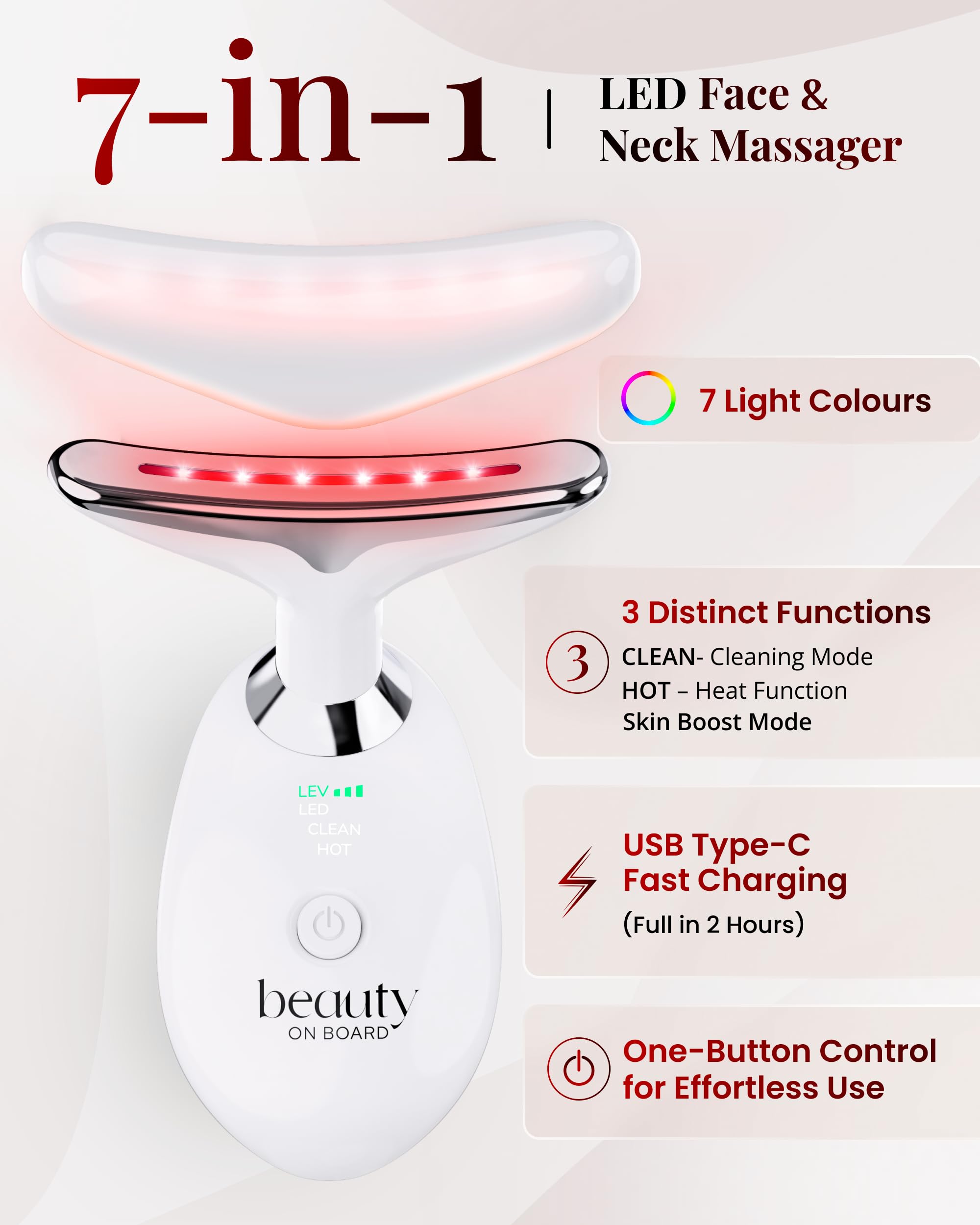Herramienta de masaje facial, herramienta de escultura facial con terapia de luz LED de 7 colores, dispositivo facial iónico con tratamiento cálido, USB C recargable, caja de regalo +