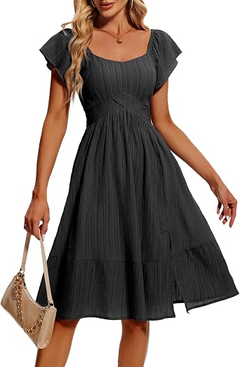 HomRain Long Sleeve Dresses for Women 2025 Fall Ribbed Knit Square Neck A line Vintage Cocktail Bridesmaid Casual Dress
